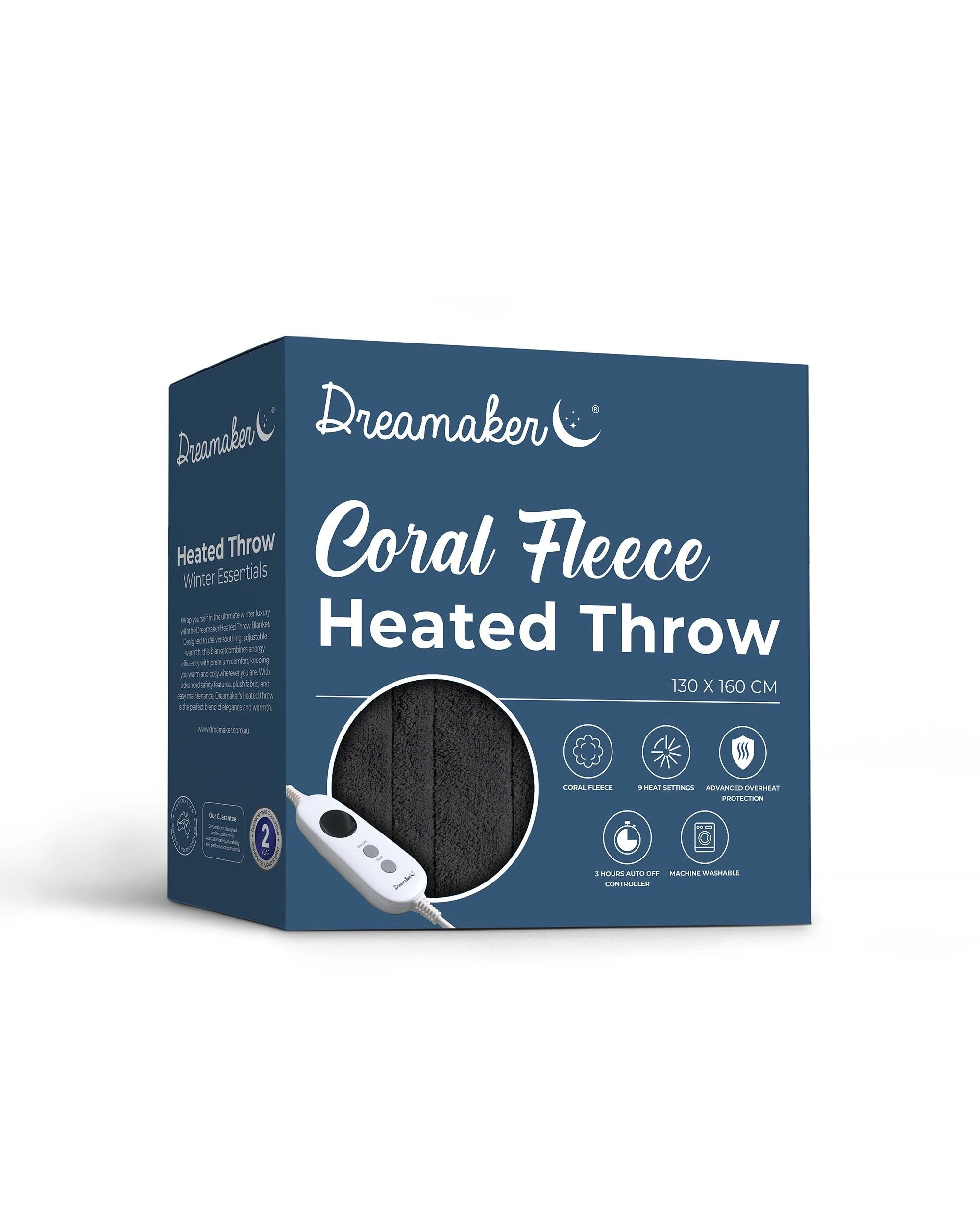 7 Dreamaker Kingston Coral Fleece Electric Heated Throw Blanket 130x160cm - Charcoal, 7 of 7
