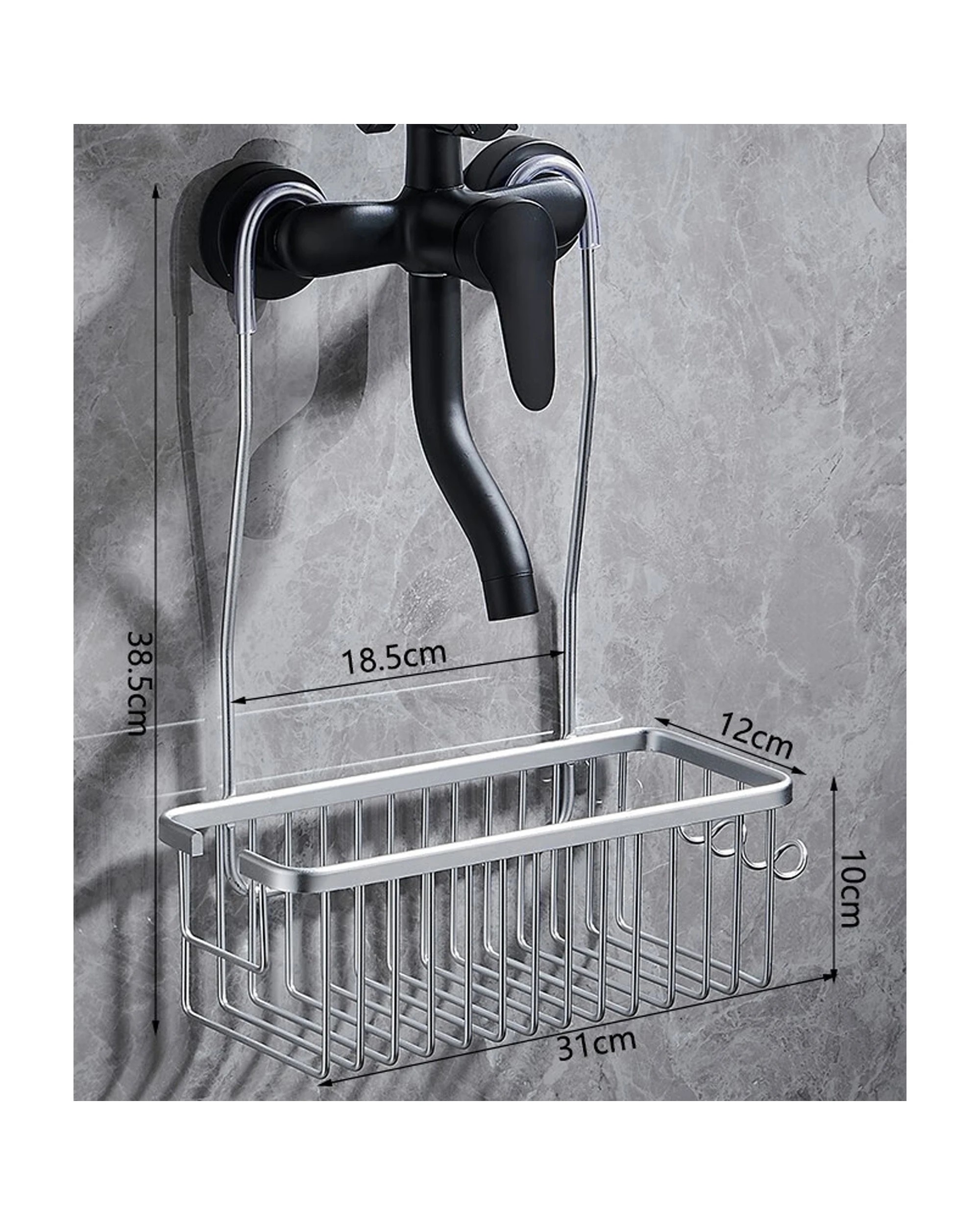 4 Hanging Shower Rack Bathroom Caddy Aluminium Alloy Rust Free Waterproof Bath Storage Organizer - Silver - Silver, 4 of 4