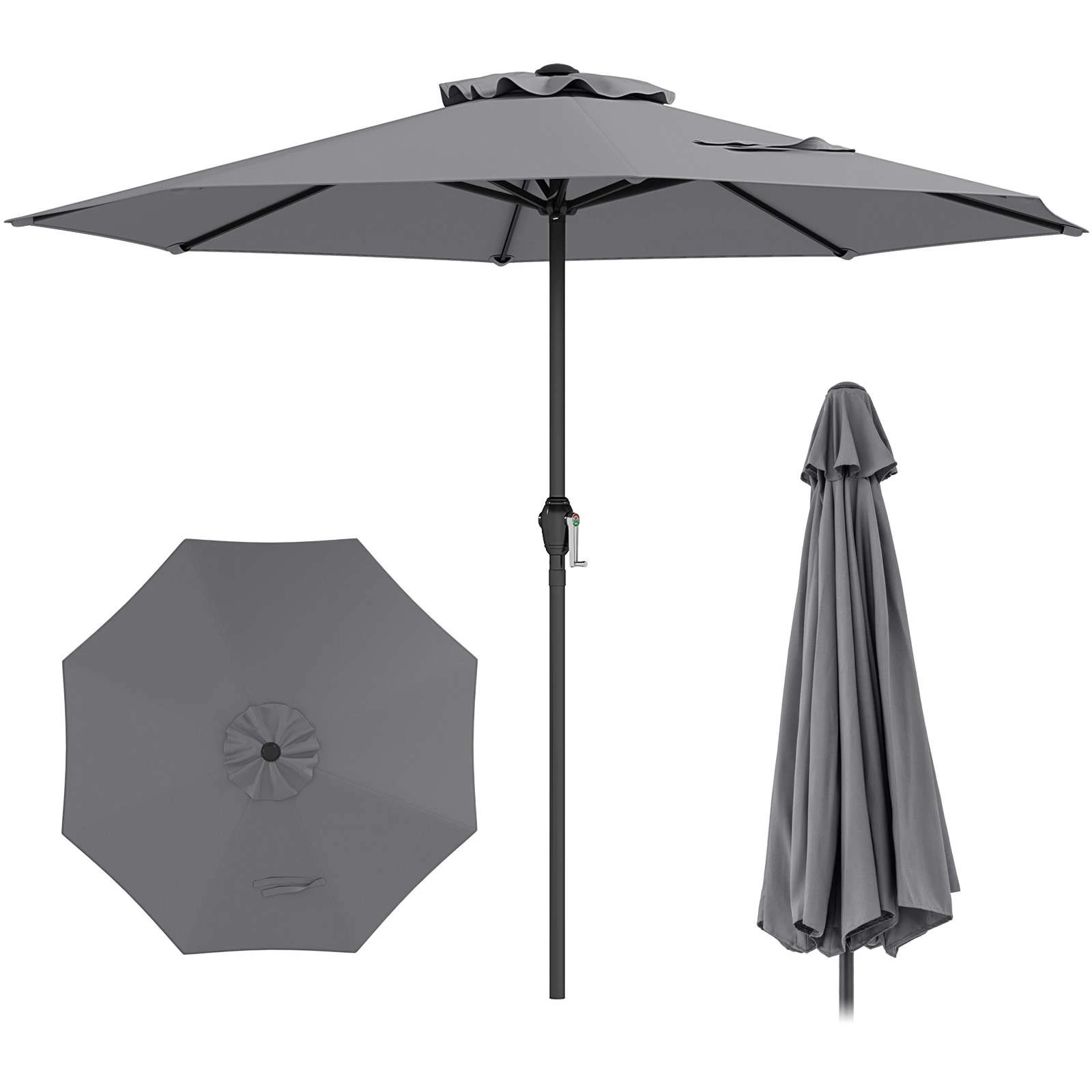 1 Costway 2.6M Patio Umbrella Outdoor Metal Heavy Sun Shade Shelter - Grey, 1 of 1