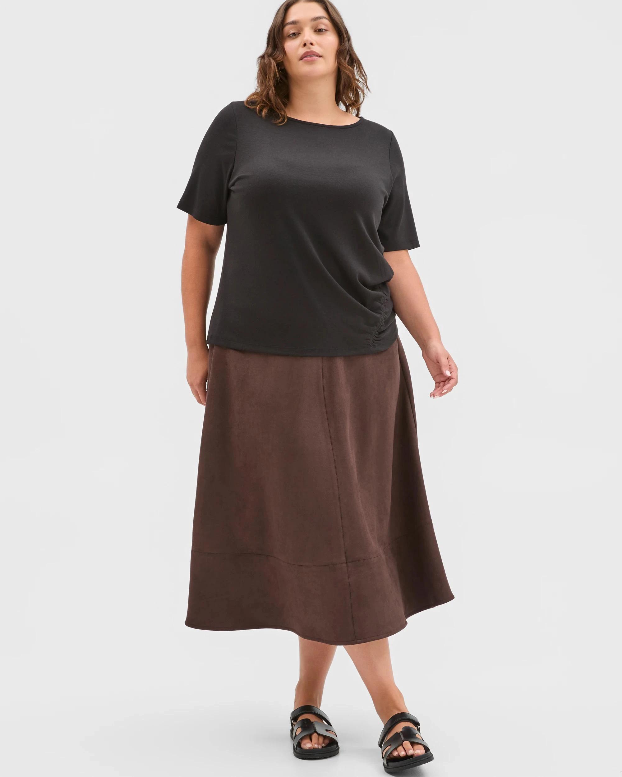 2 Target Curve Plus Size Soft Touch Gathered Forward Seam T-Shirt BLACK, 2 of 6