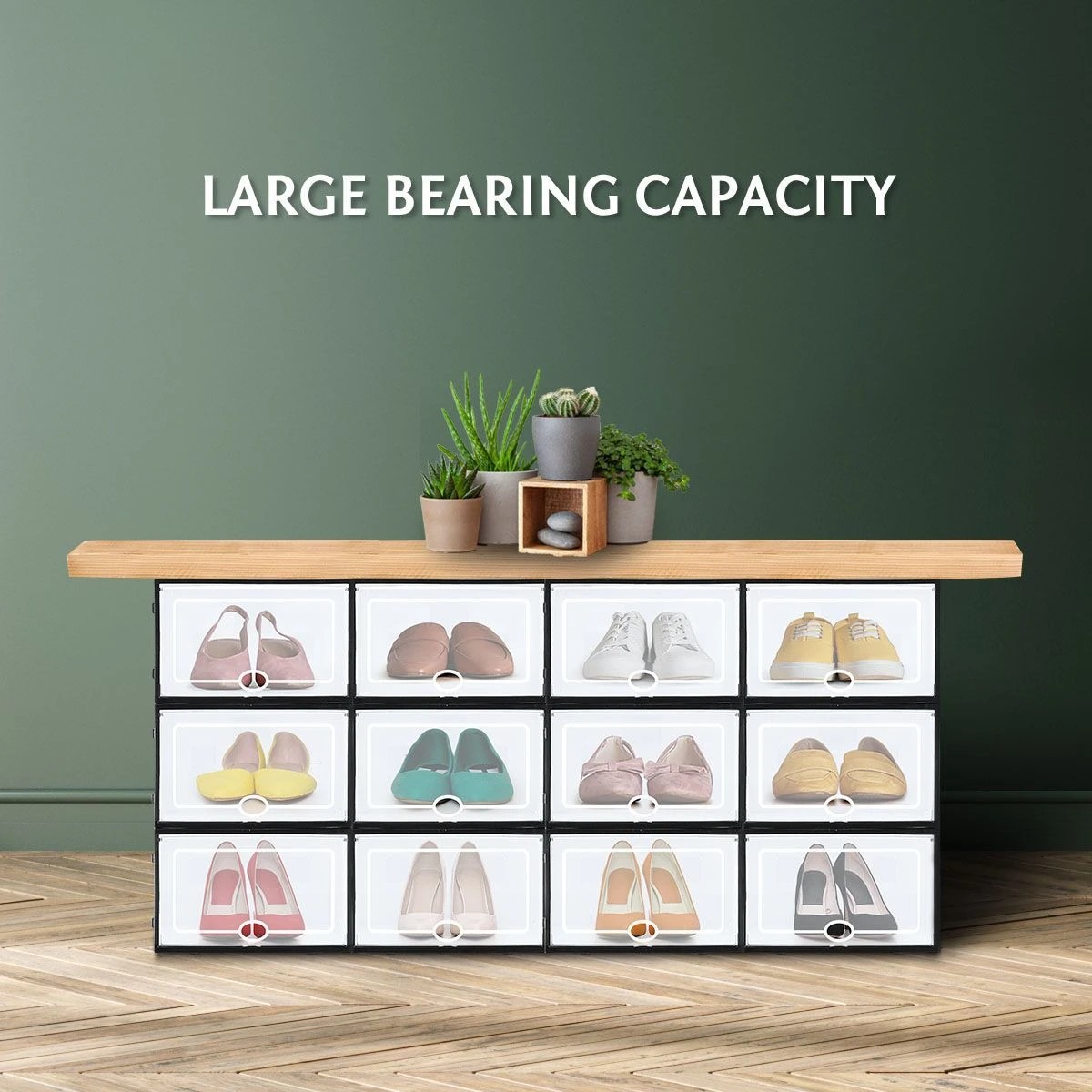 4 AUSWAY 12PCS Plastic Shoe Display Cases Stackable Storage Organiser Box White, 4 of 5