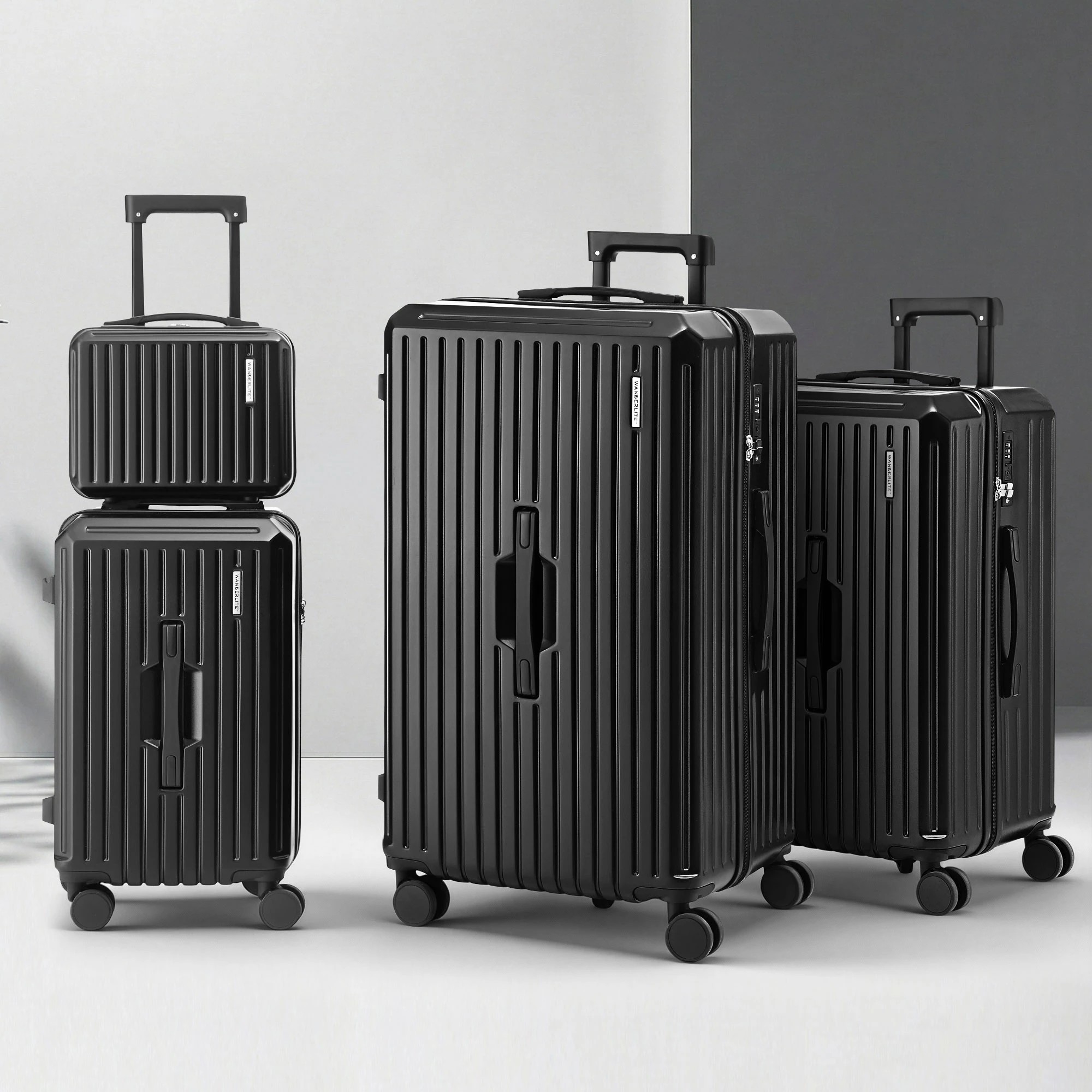 9 Wanderlite 4pcs Trunk Luggage Suitcase Set Travel Carry On TSA Lock - Black, 9 of 9