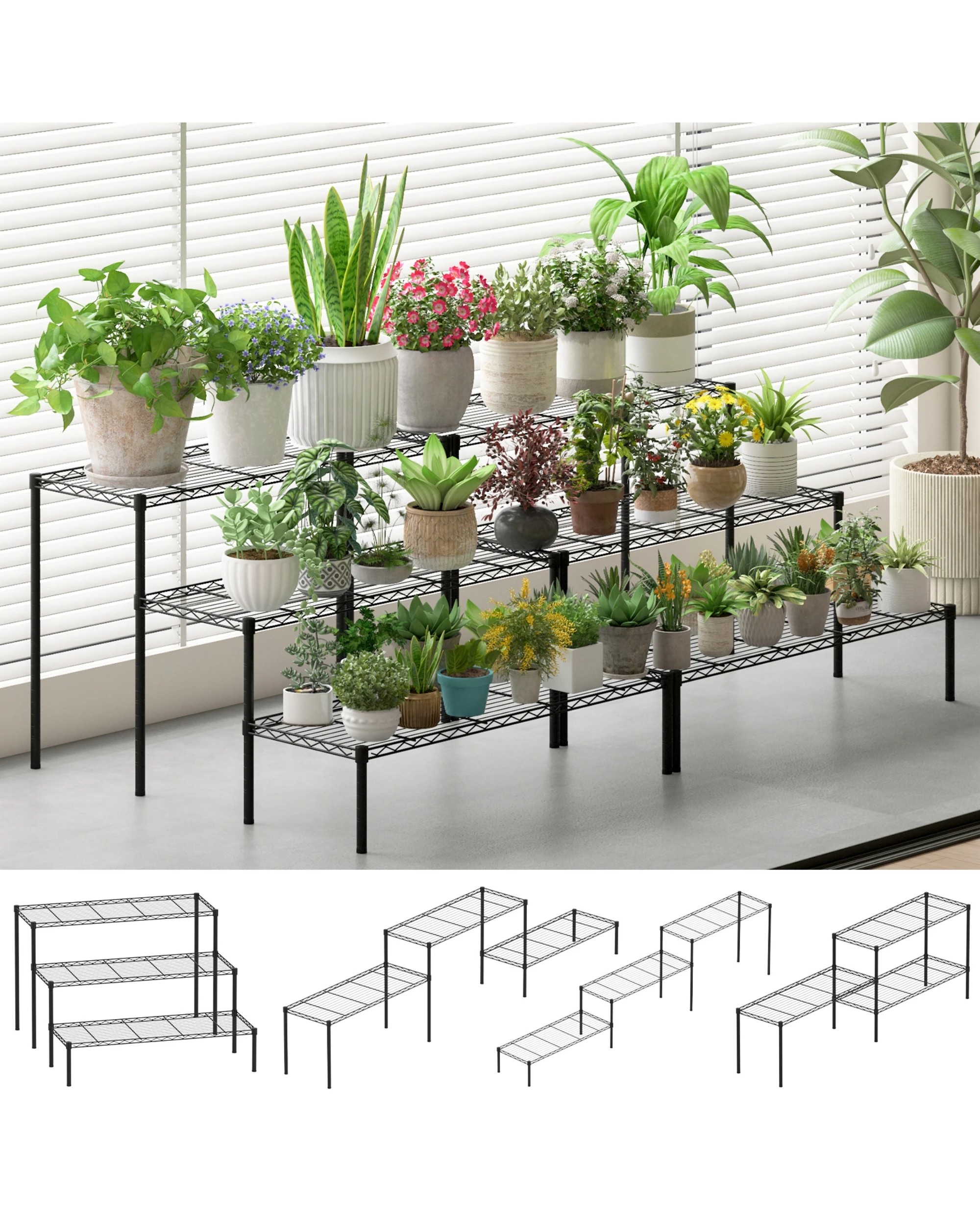 3 Advwin Plant Stand 3-Tier 2 Pack Outdoor Indoor Flower Pot Stands, 3 of 8