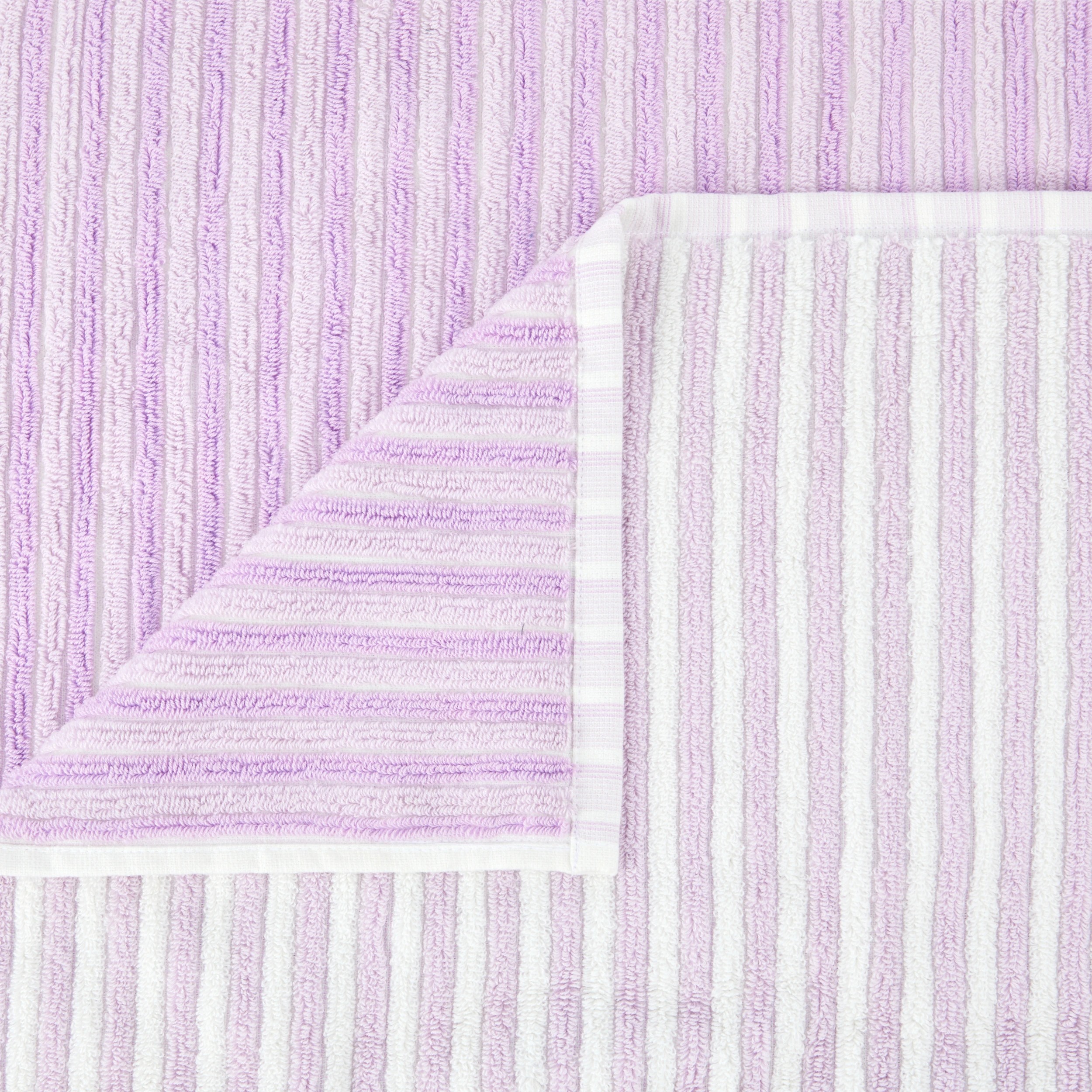 2 Cotton Reversible Stripe Bath Towel - Lilac, 2 of 6