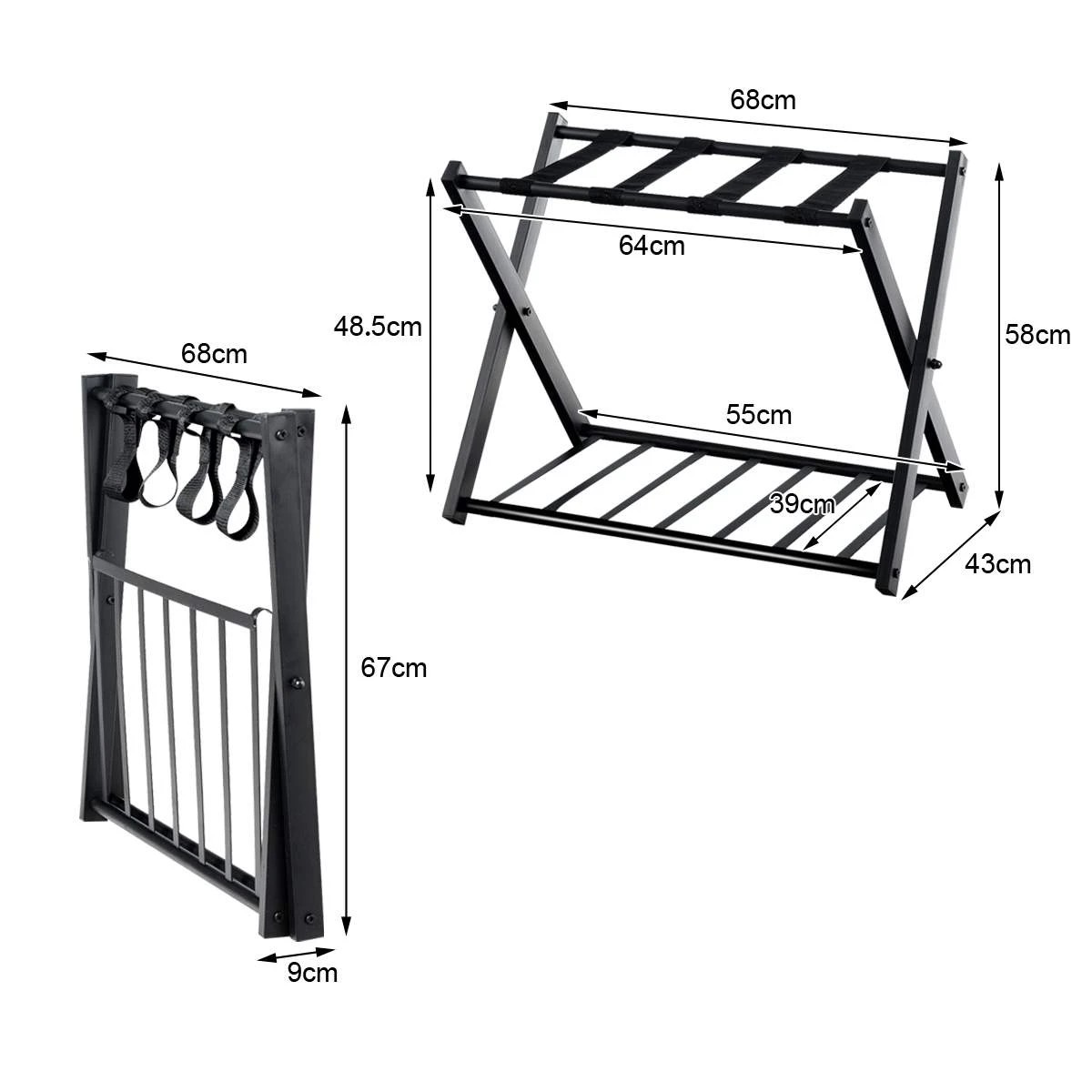 4 Costway 2PC Folding Iron Luggage Rack Suitcase Stand w/Shelf Bag Suitcase Storage for Motel Hotels, 4 of 4