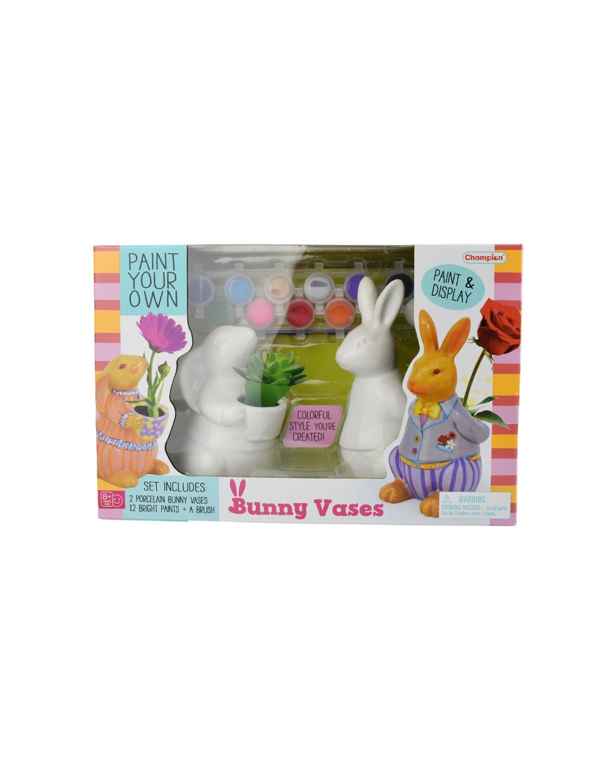 2 Kaper Kidz Pyo Bunny Vases Craft Kit Ceramic Painting Set Includes Paintbrush 5 Plus Age Range - Multi, 2 of 7