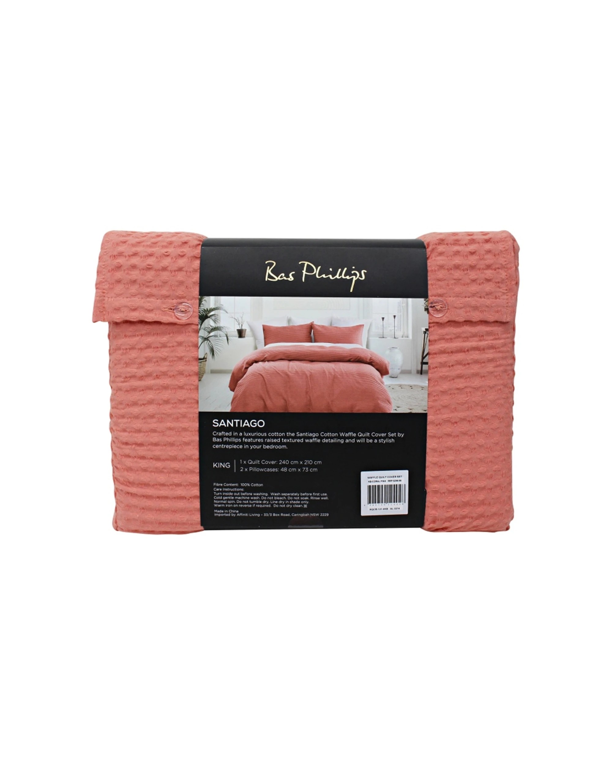 4 Bas Phillips 3pc Bas Phillips Santiago Cotton Waffle Quilt Cover Set Coral - Queen Bed - Pink, 4 of 6