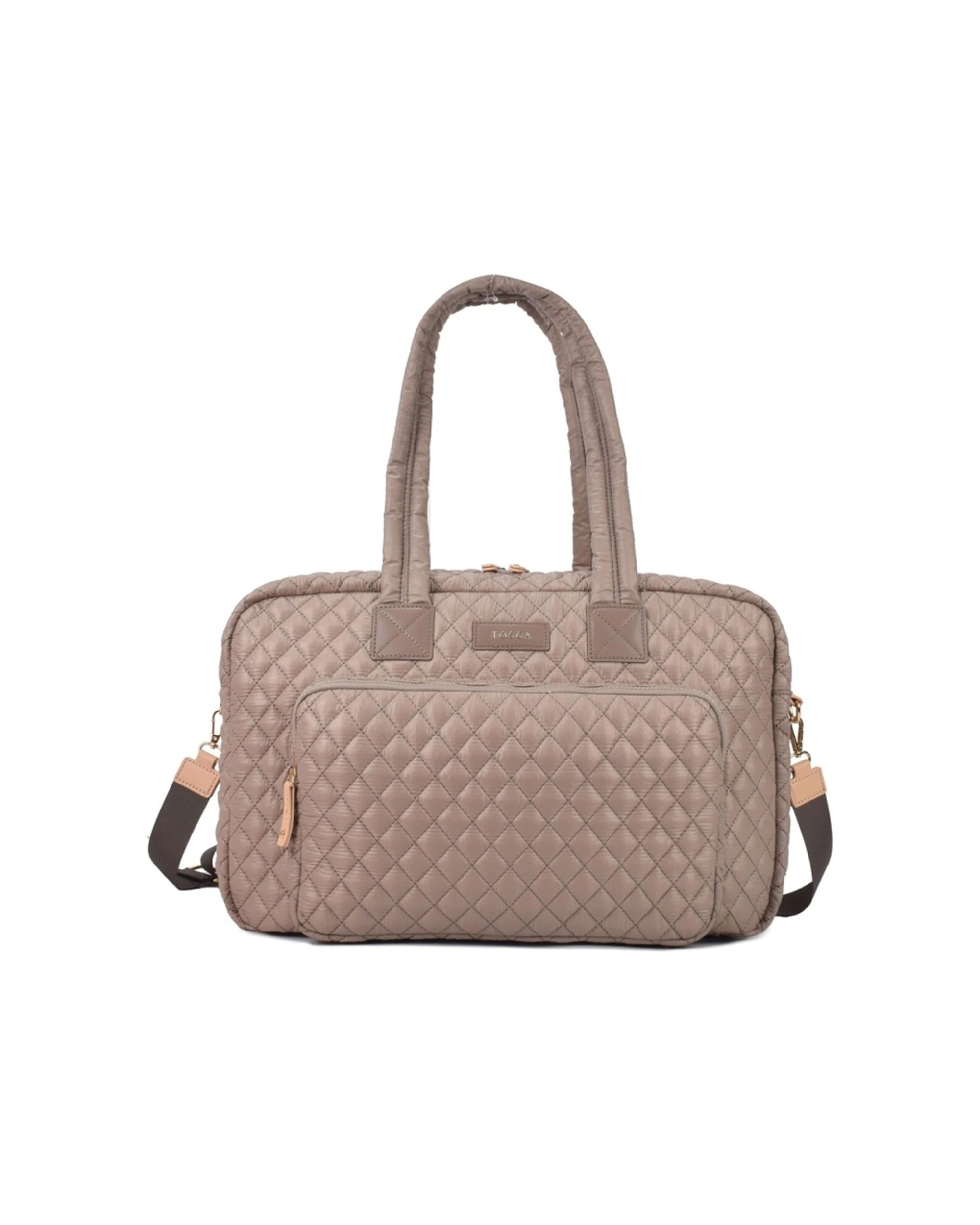 1 Tosca Womens Lightweight Quilted Metro Split Tote Travel Bag Magnet - Brown, 1 of 5