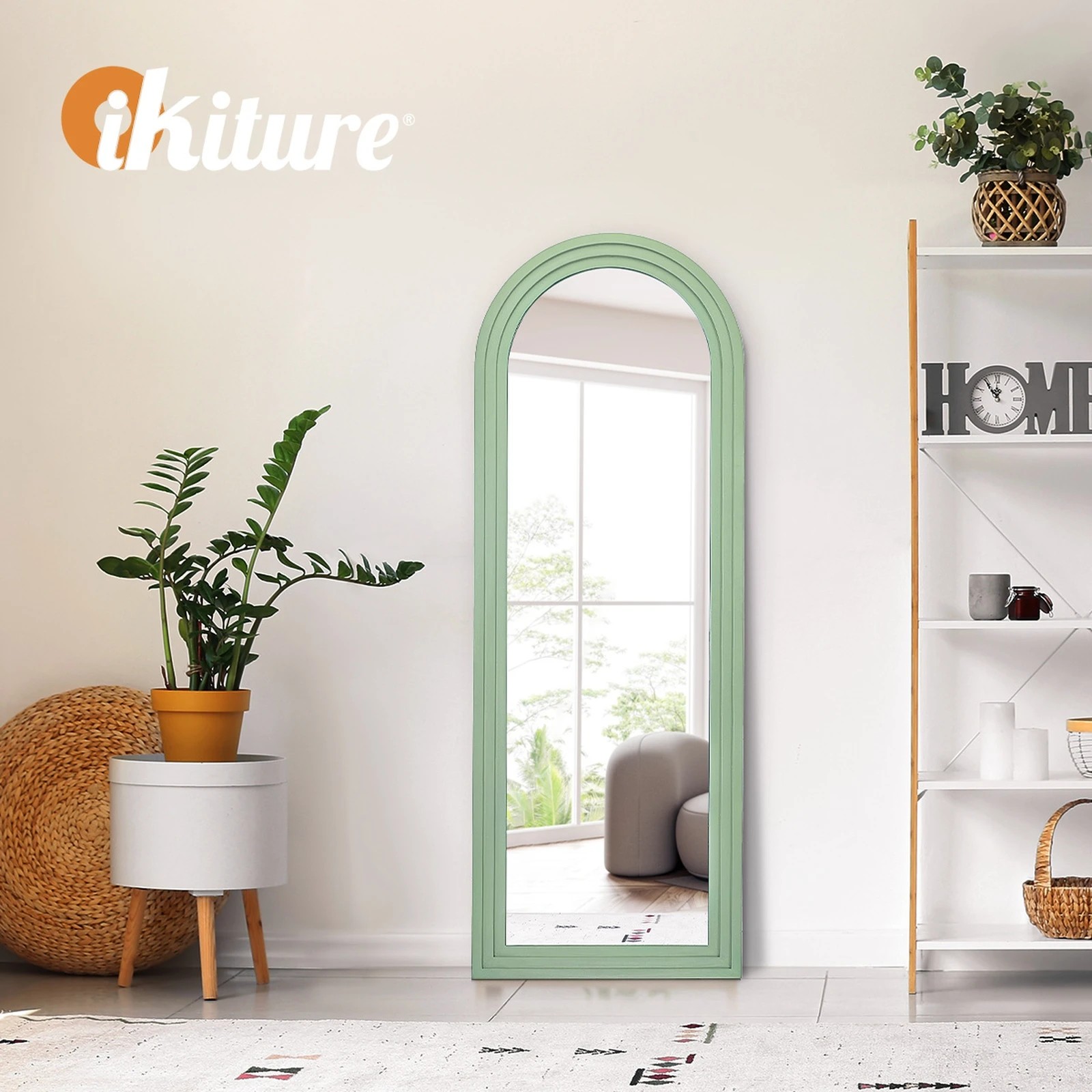 7 Oikiture Full Length Arch Mirror 165x60cm Wood Wall Mounted Home Decor - Green, 7 of 10