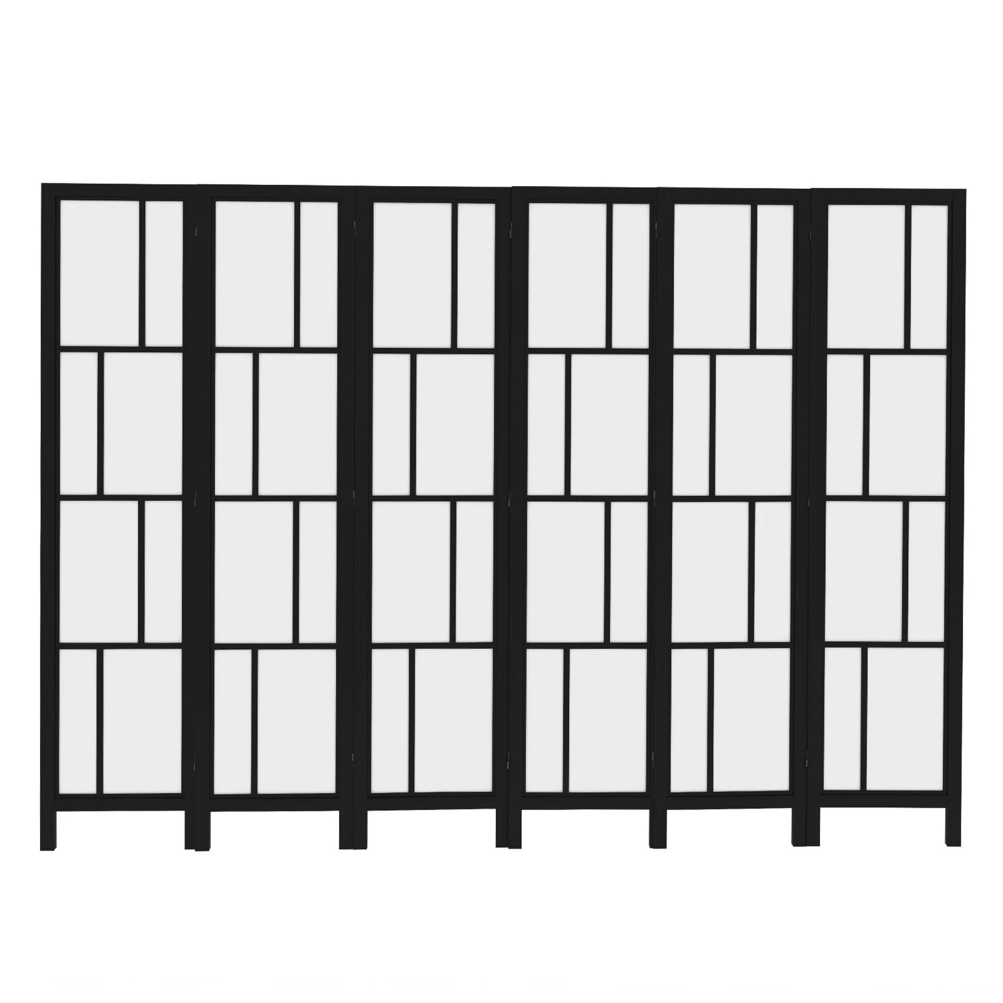 2 Levede 6 Panel Room Divider Folding Partition Freestanding Screen Wooden - Black, 2 of 9