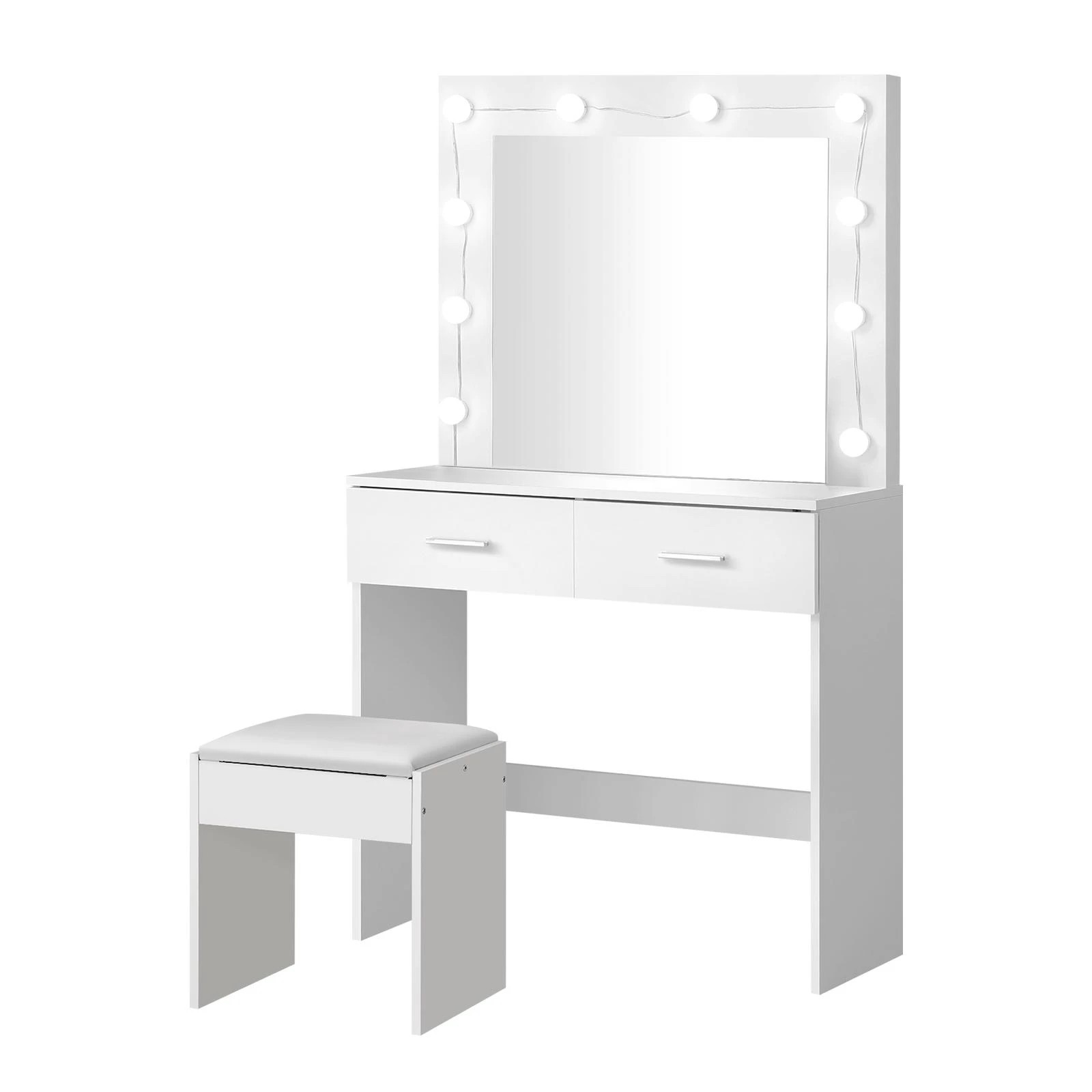 1 Oikiture Dressing Table Stool Set Makeup Mirror Storage Desk 10 Led Bulbs
 - White, 1 of 9