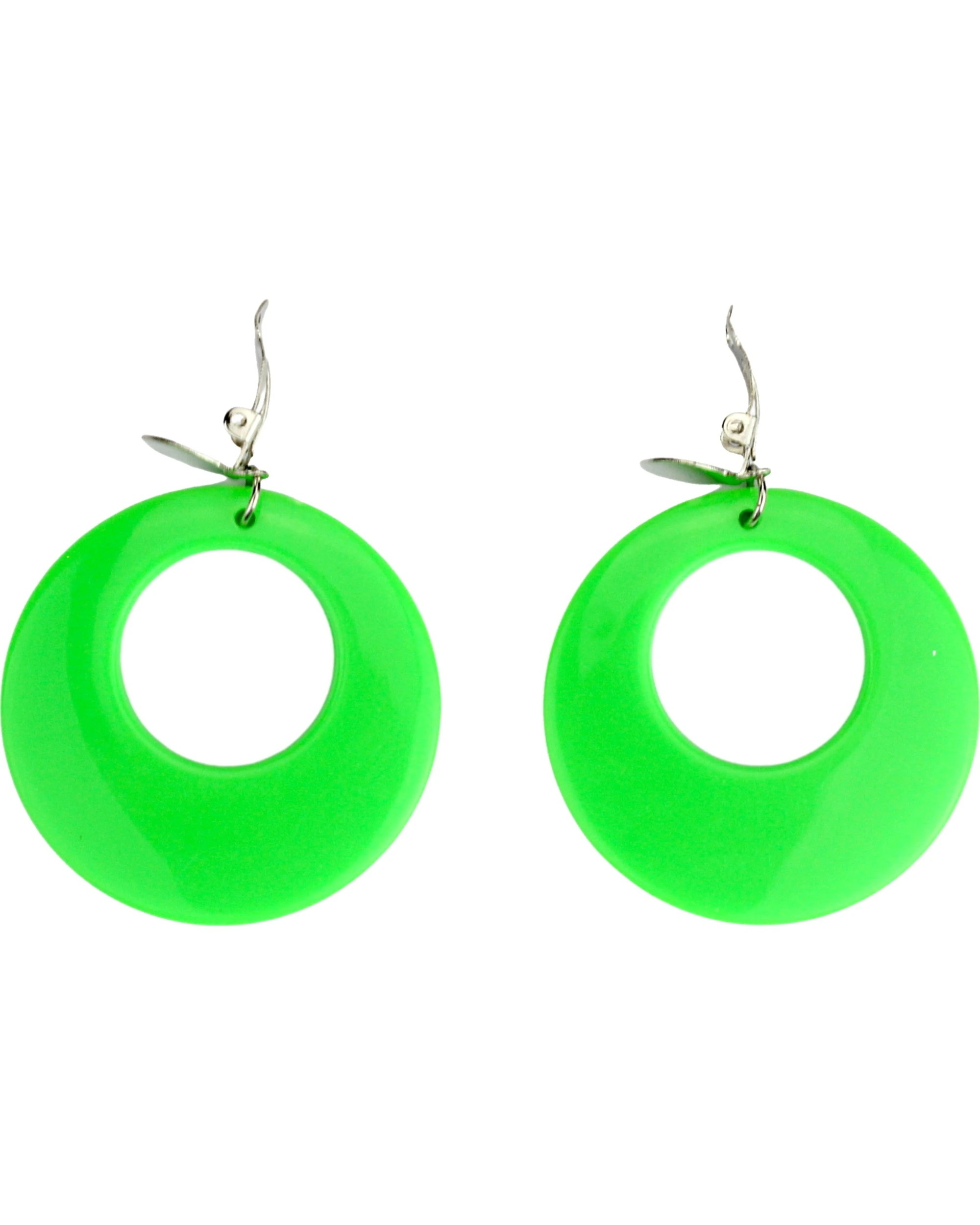 1 JD Party 80's Neon Clip on Earrings - One Size - Green, 1 of 2