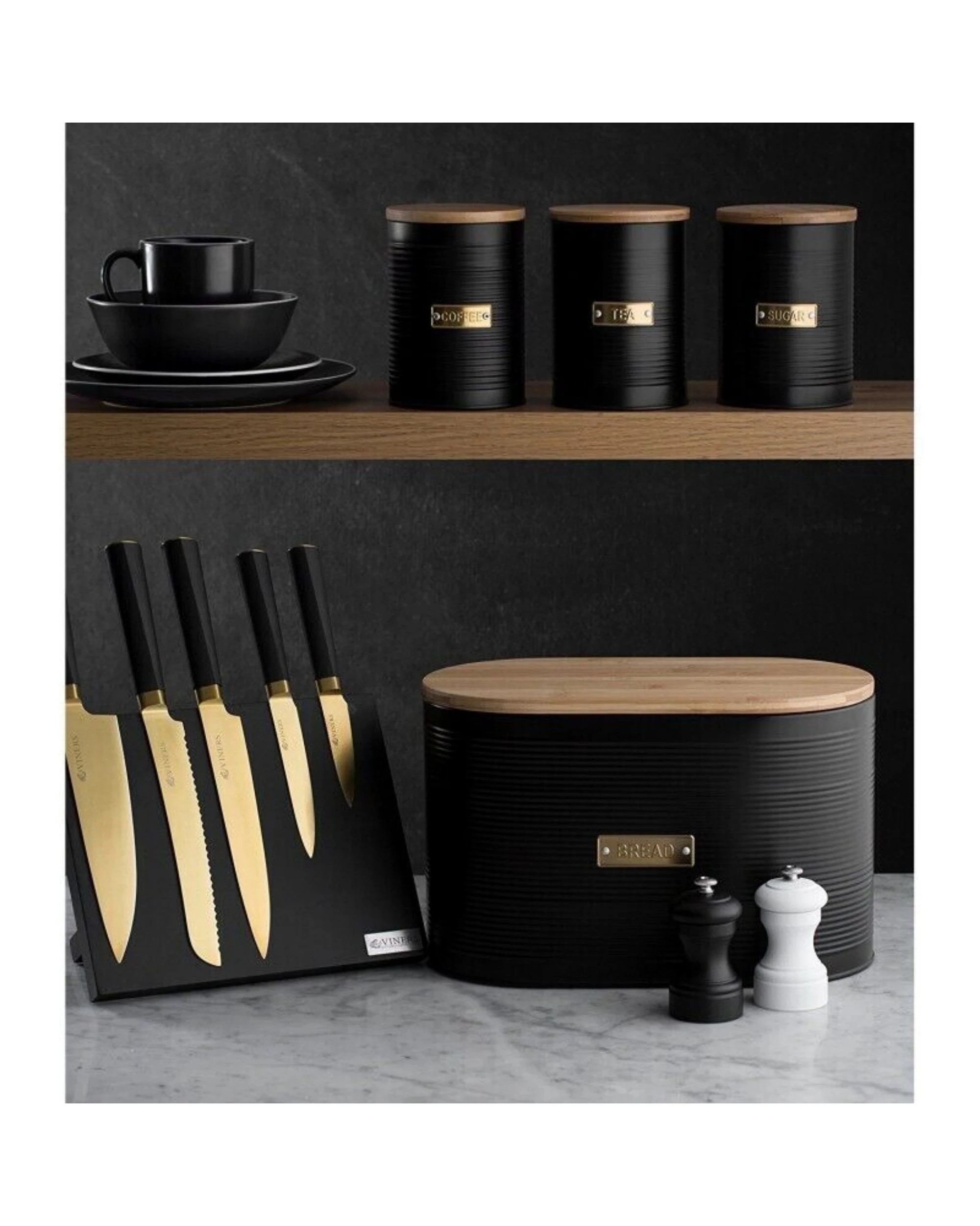 3 Typhoon 4Pc Living Otto  Kitchen Tea/Coffee/Sugar Canister & Bread Bin Set - Black, 3 of 3