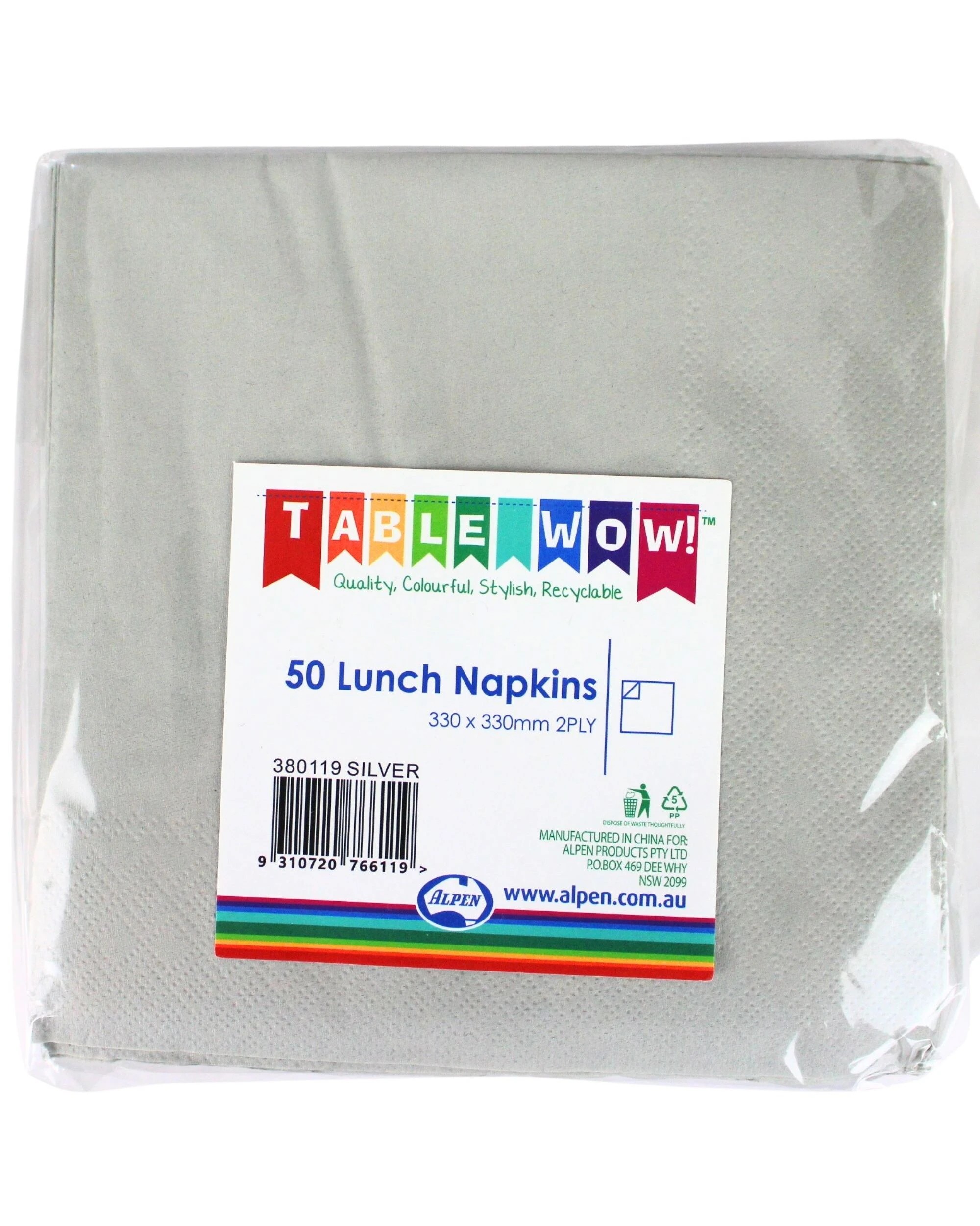 2 Alpen Lunch Napkins Serviettes Pack of 50 - Silver, 2 of 2