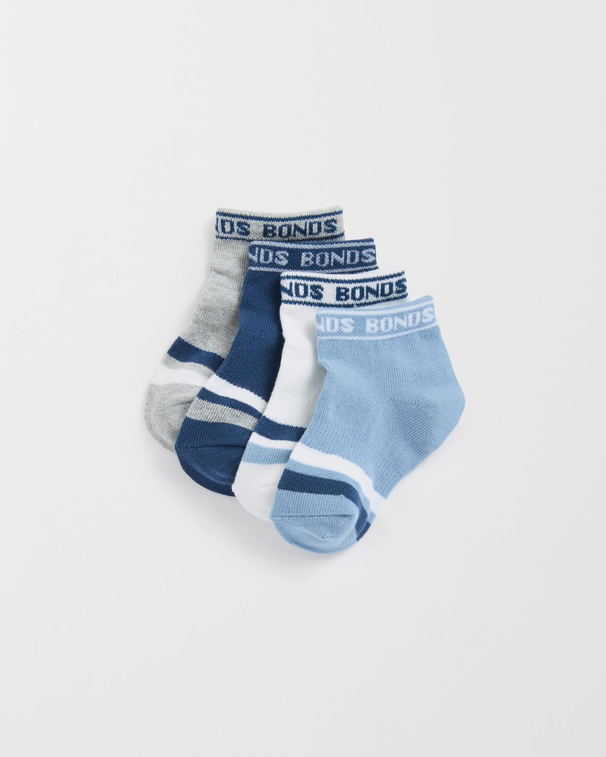 1 Baby Cotton Blend Logo Cushioned Sport Low Cut Socks 3 Pack - Bonds BLUE/WHITE/NAVY/GREY, 1 of 3