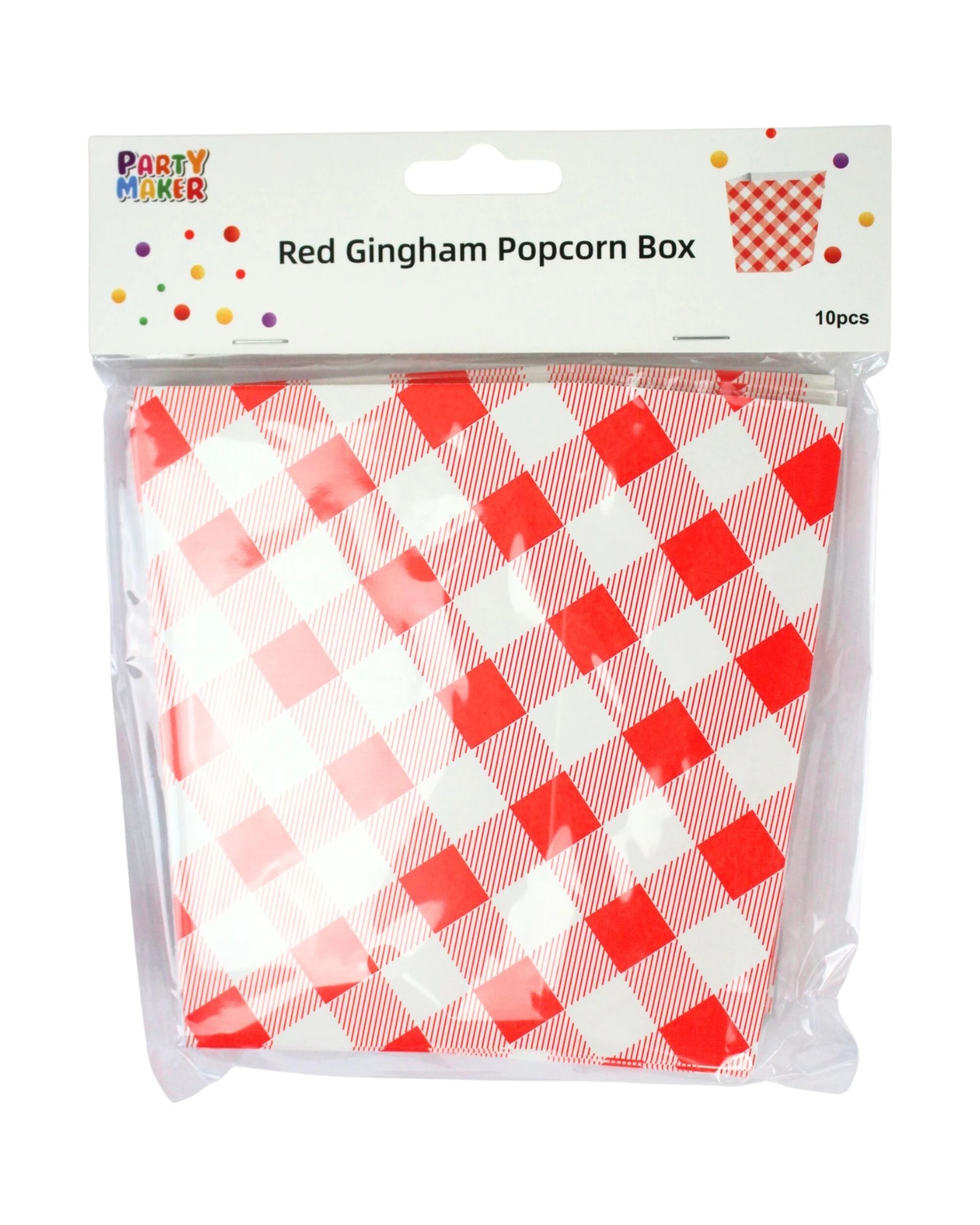 3 Party Maker Bright Gingham Popcorn Boxes Pack of 10 - Red, 3 of 3