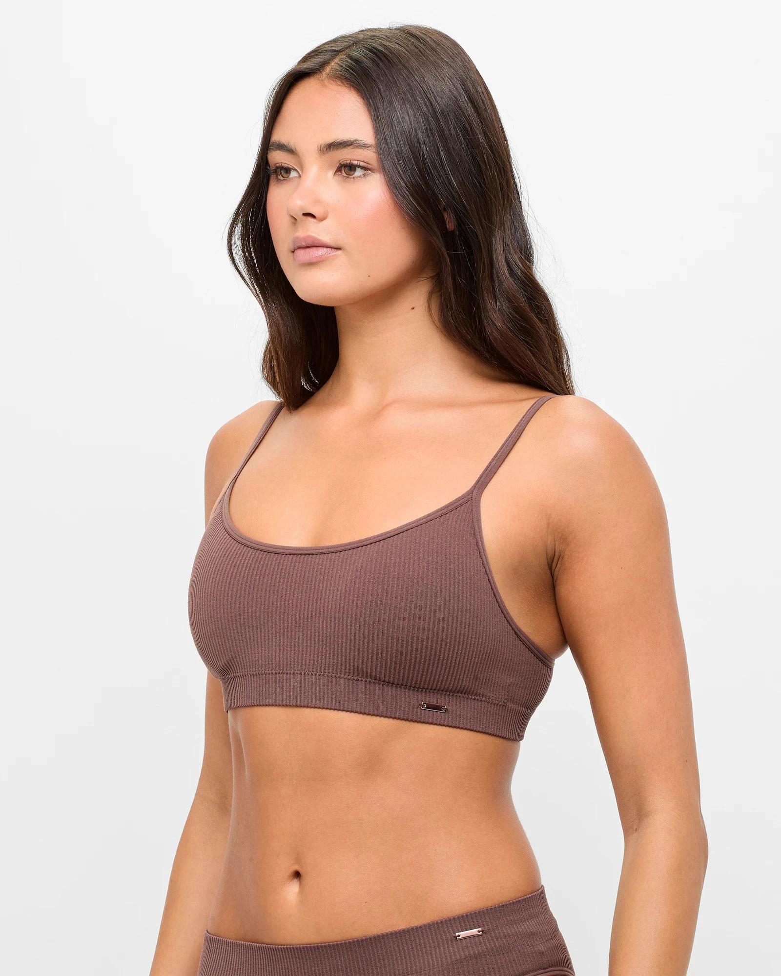 3 Lily Loves Ribbed Seamfree Strappy Crop Top CHOCOLATE, 3 of 4