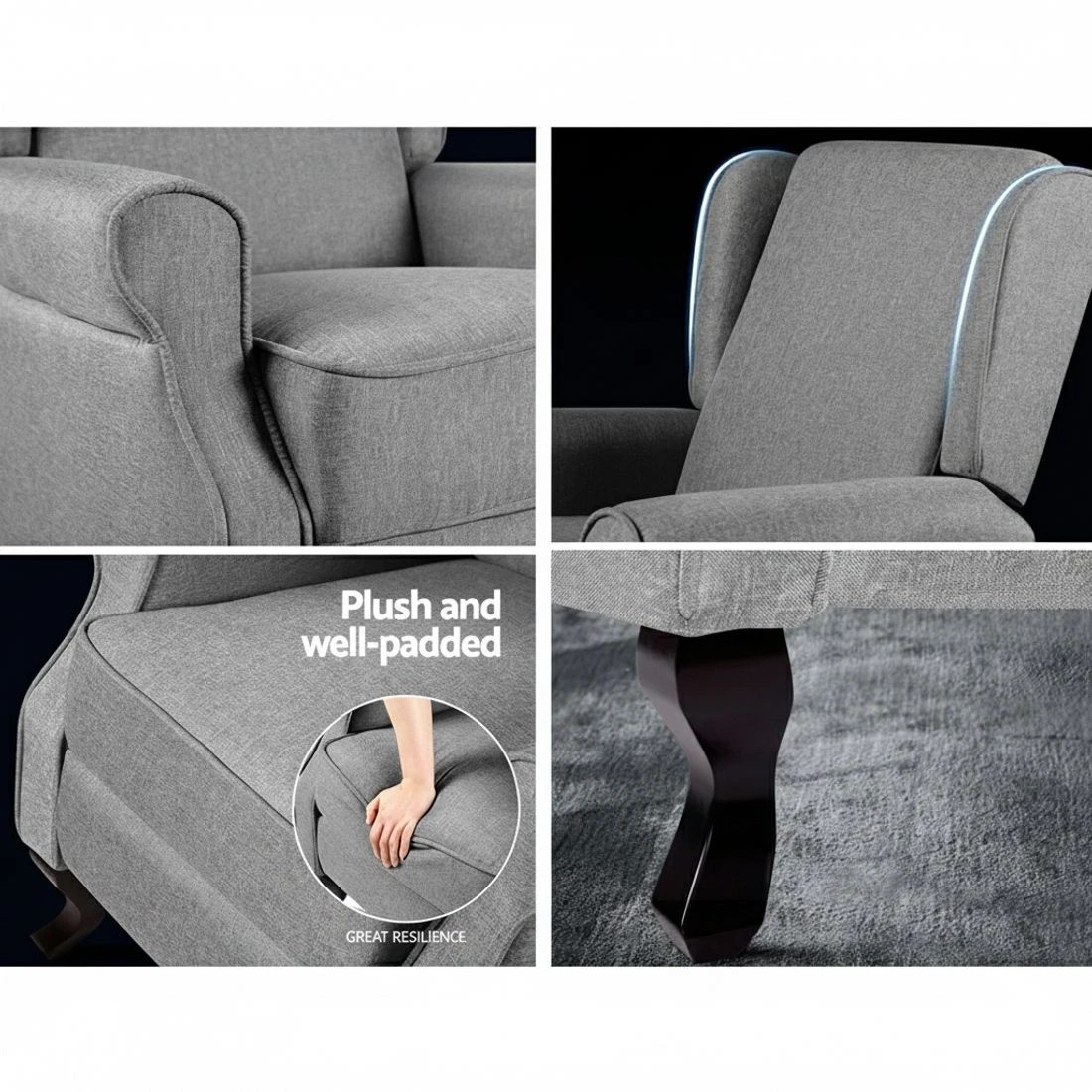 6 Artiss Recliner Armchair  Fabric Domini - Grey, 6 of 6