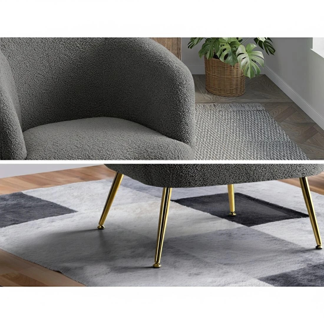 5 Artiss Armchair Lounge Chair Accent Chairs Arm Armchairs Sherpa Boucle - Charcoal, 5 of 5