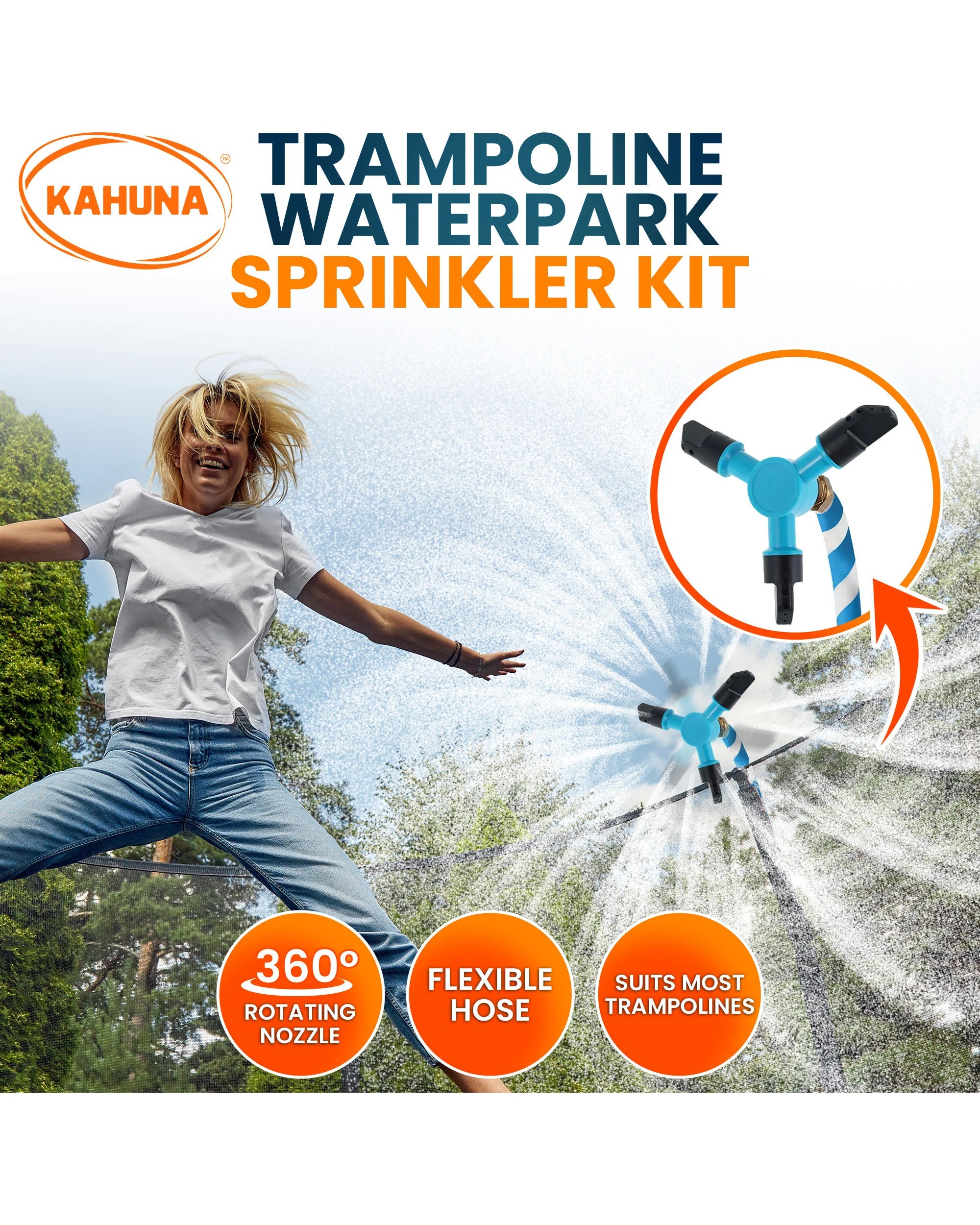 3 Kahuna Waterpark Rotating Trampoline Water Sprinkler Kit With Adjustable Hose, 3 of 10