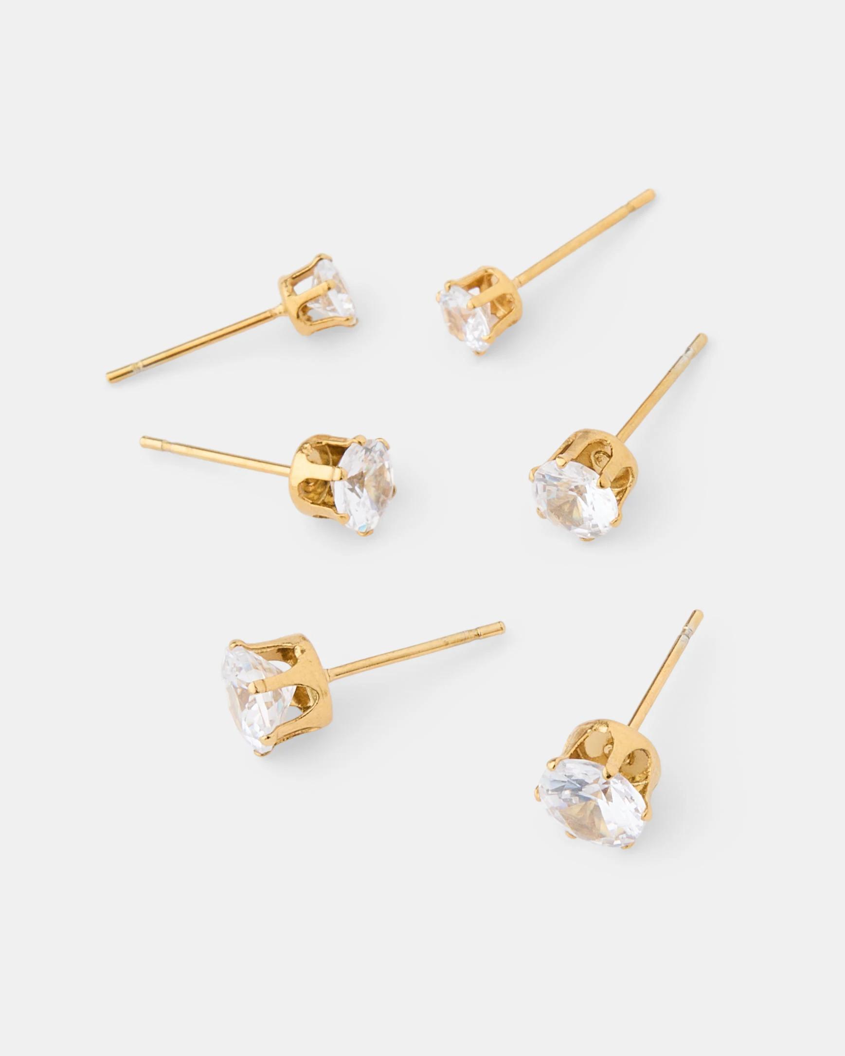 3 3 Pack Waterproof Stainless Steel Round Stud Earrings - Gold Tone Gold, 3 of 5