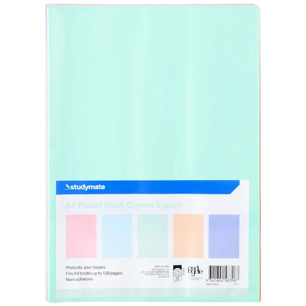 1 Studymate Book Cover A4 Assorted Pastel 5 Pack, 1 of 3