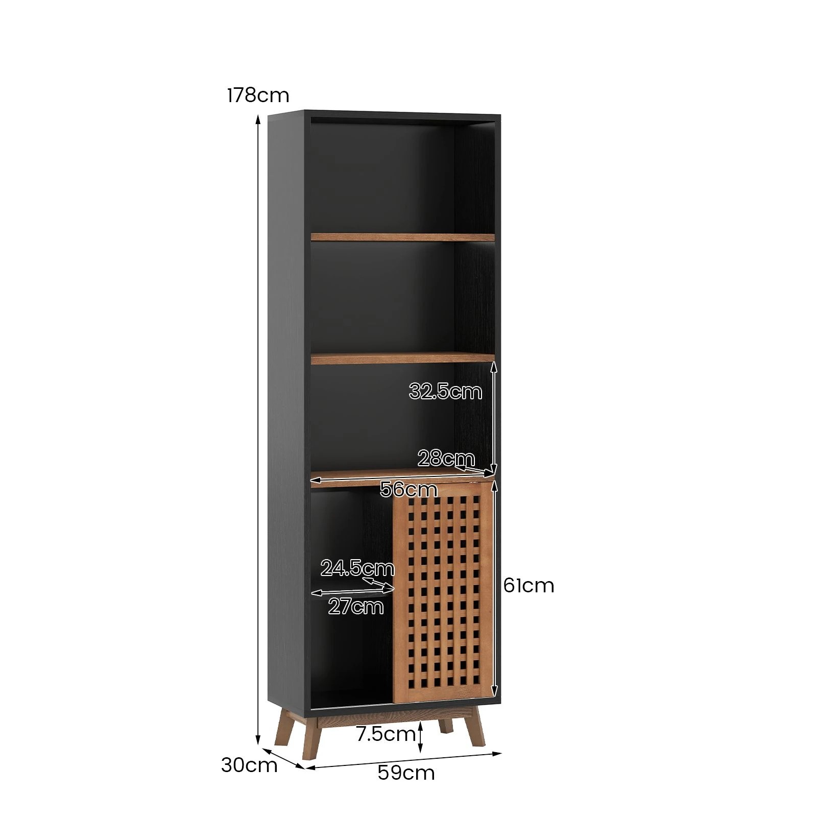 2 Costway 5-Tier Bookshelf 180cm Bookcase w/Adjustable Shelf Wood Display Cabinet Storage Organiser - Black, 2 of 4