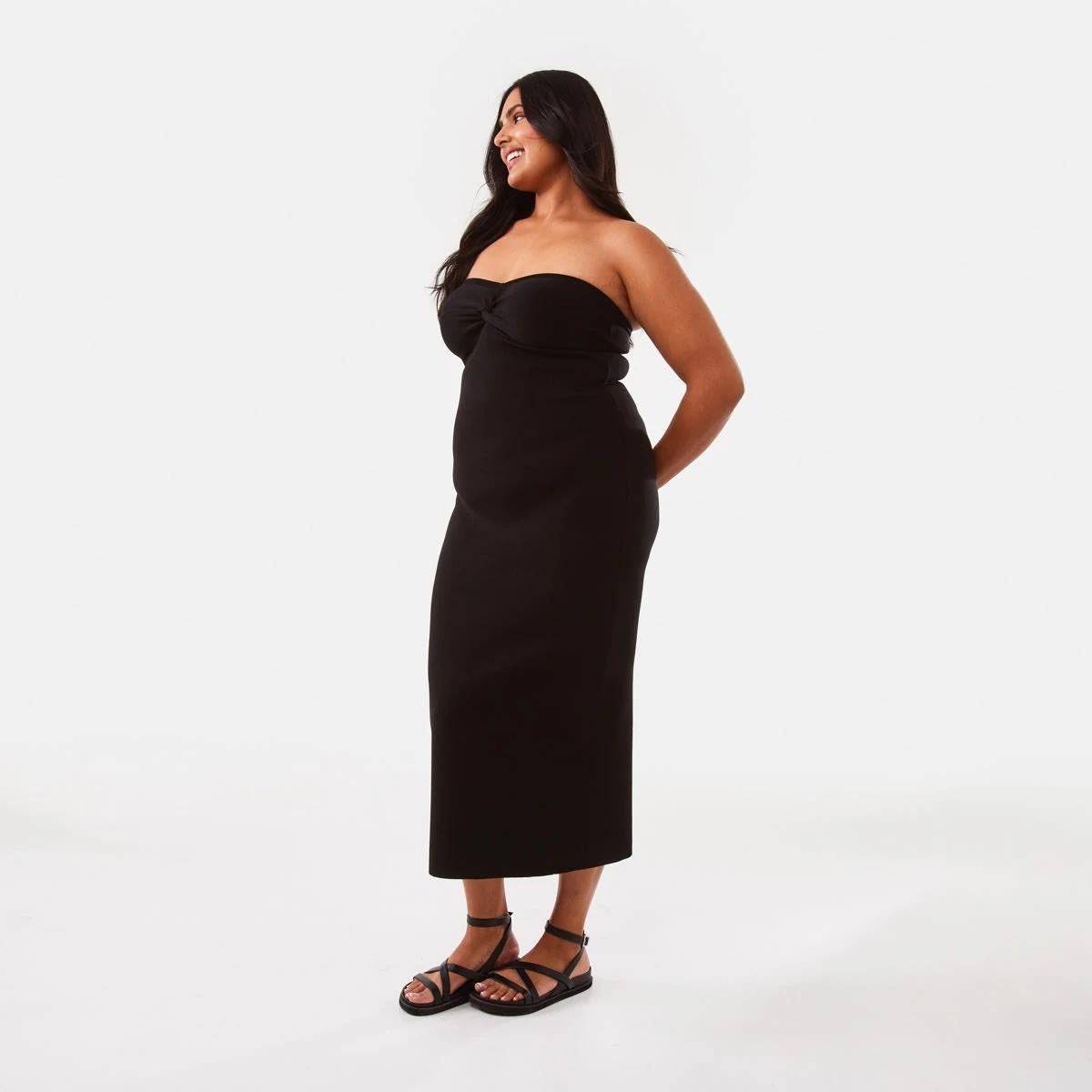4 Sleeveless Bandeau True Knit Midi Dress Black, 4 of 9