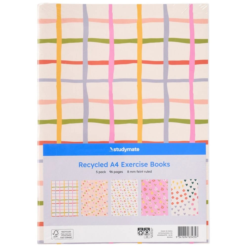 1 Studymate A4 Exercise Book Floral 96 Page 5 Pack, 1 of 3