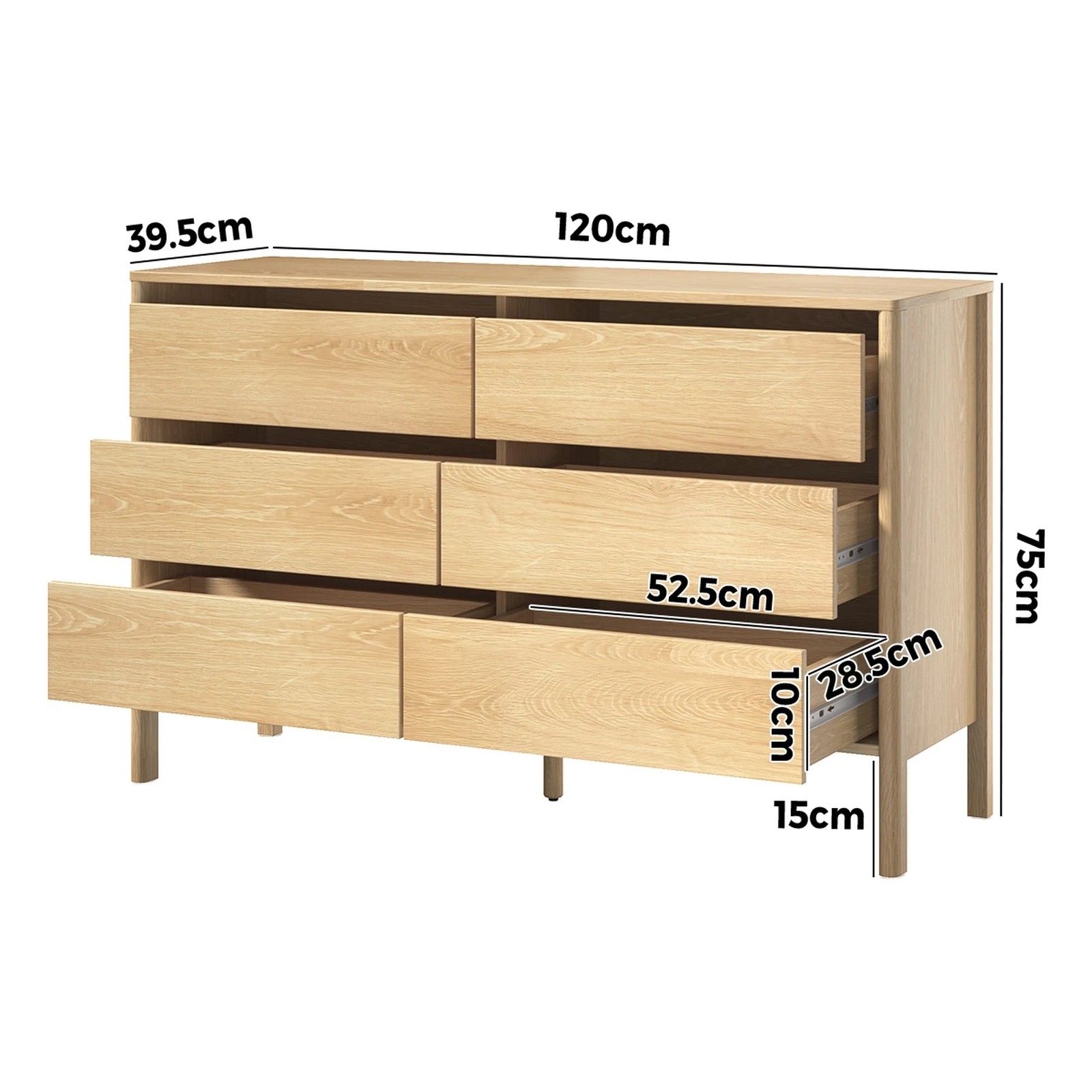 2 Oikiture 6 Chest Of Drawers Dresser Lowboy Storage Handle-Free Bedroom - Natural, 2 of 8