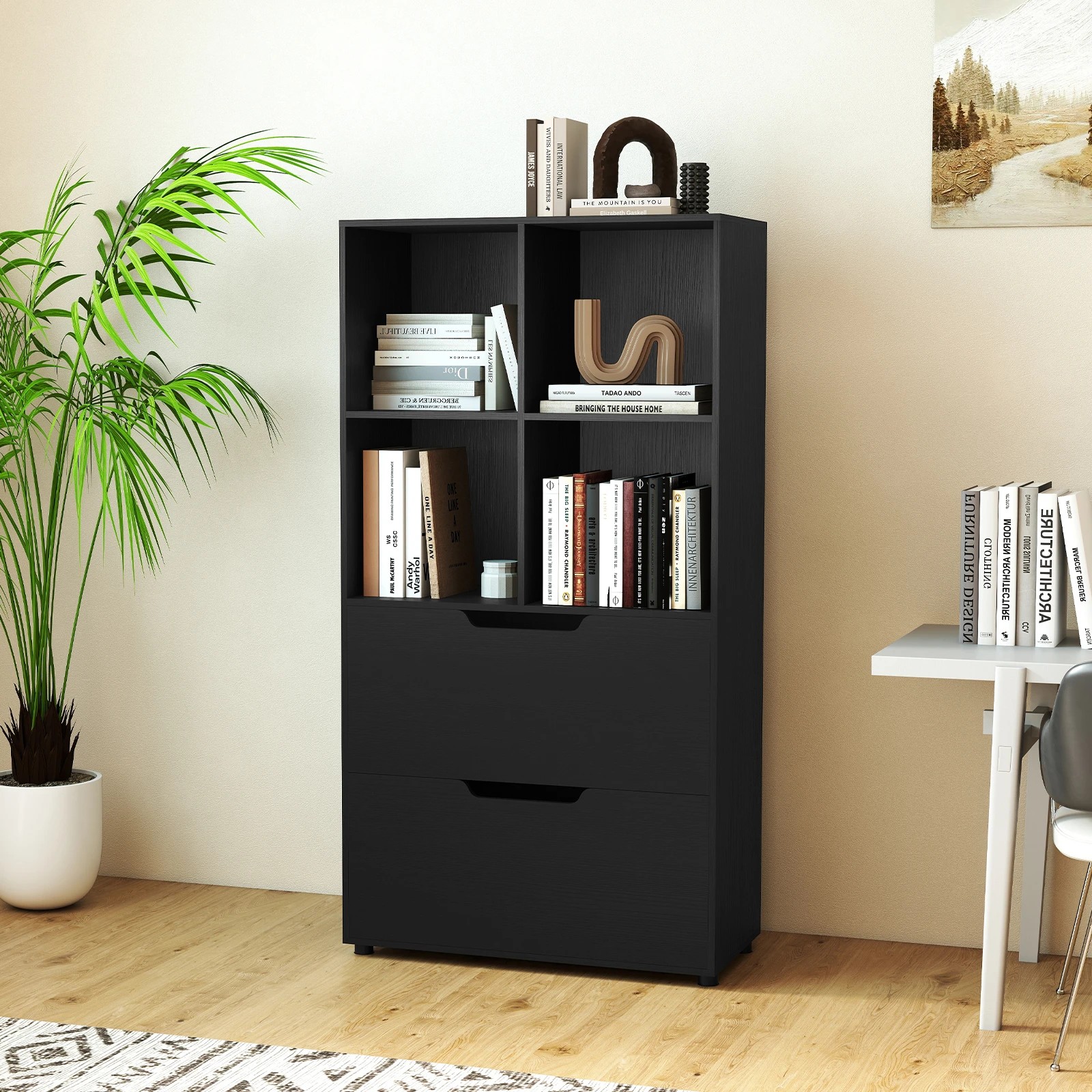 2 Costway 4 Cube 5-Tier Bookcase w/2 Drawers Display Rack Bookshelf Storage Organizer - Black, 2 of 4