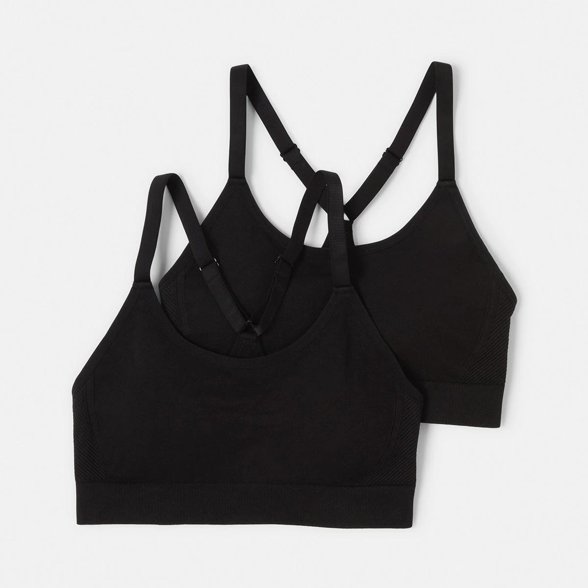 1 2 Pack Sports Medium Support Seamfree Crop BLACK, 1 of 9