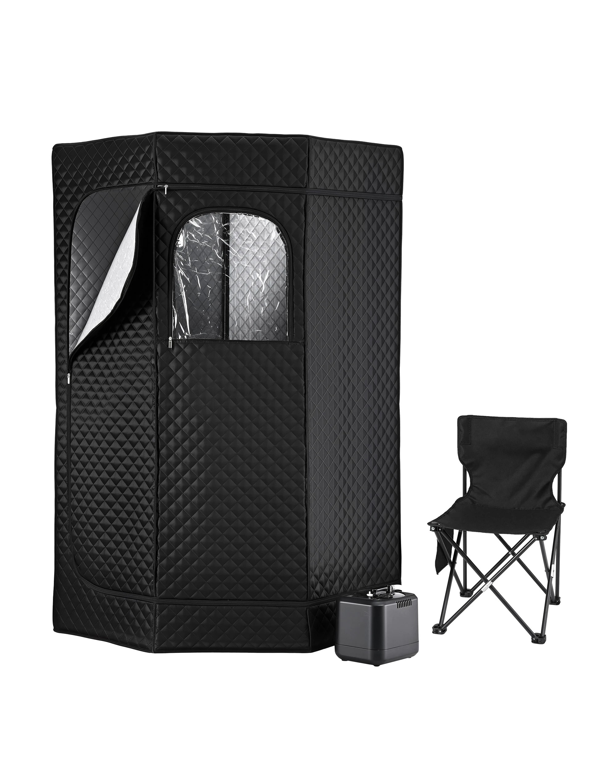 1 Devanti Portable Steam Sauna Tent 1000W 3L Steamer Pot Full Body Home SPA Timer - Black, 1 of 5