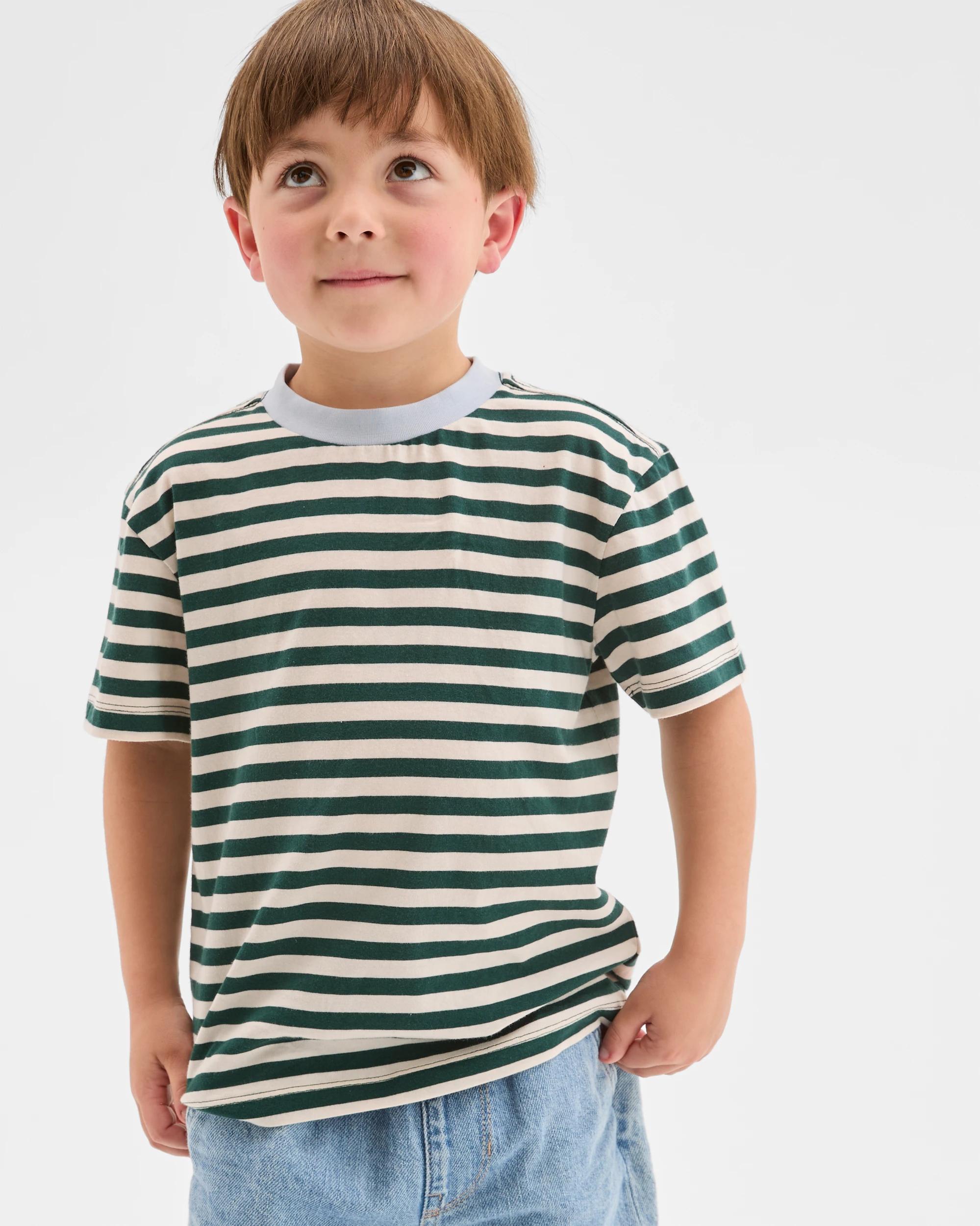 2 Target Kids Australian Cotton Short Sleeve T-Shirt GREEN STRIPE, 2 of 5