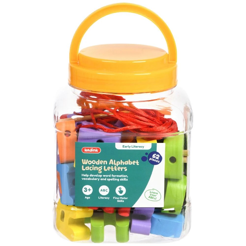 1 Kadink Wooden Alphabet Lacing Letters Jar 53 Pack, 1 of 4