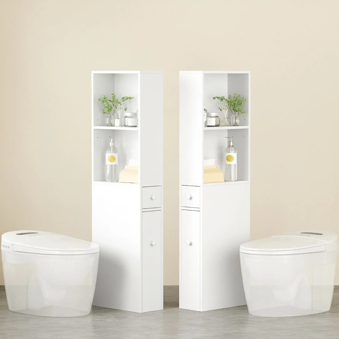 5 Artiss Bathroom Cabinet Storage Slim Organiser Drawer Toilet Corner 135cm - White, 5 of 7