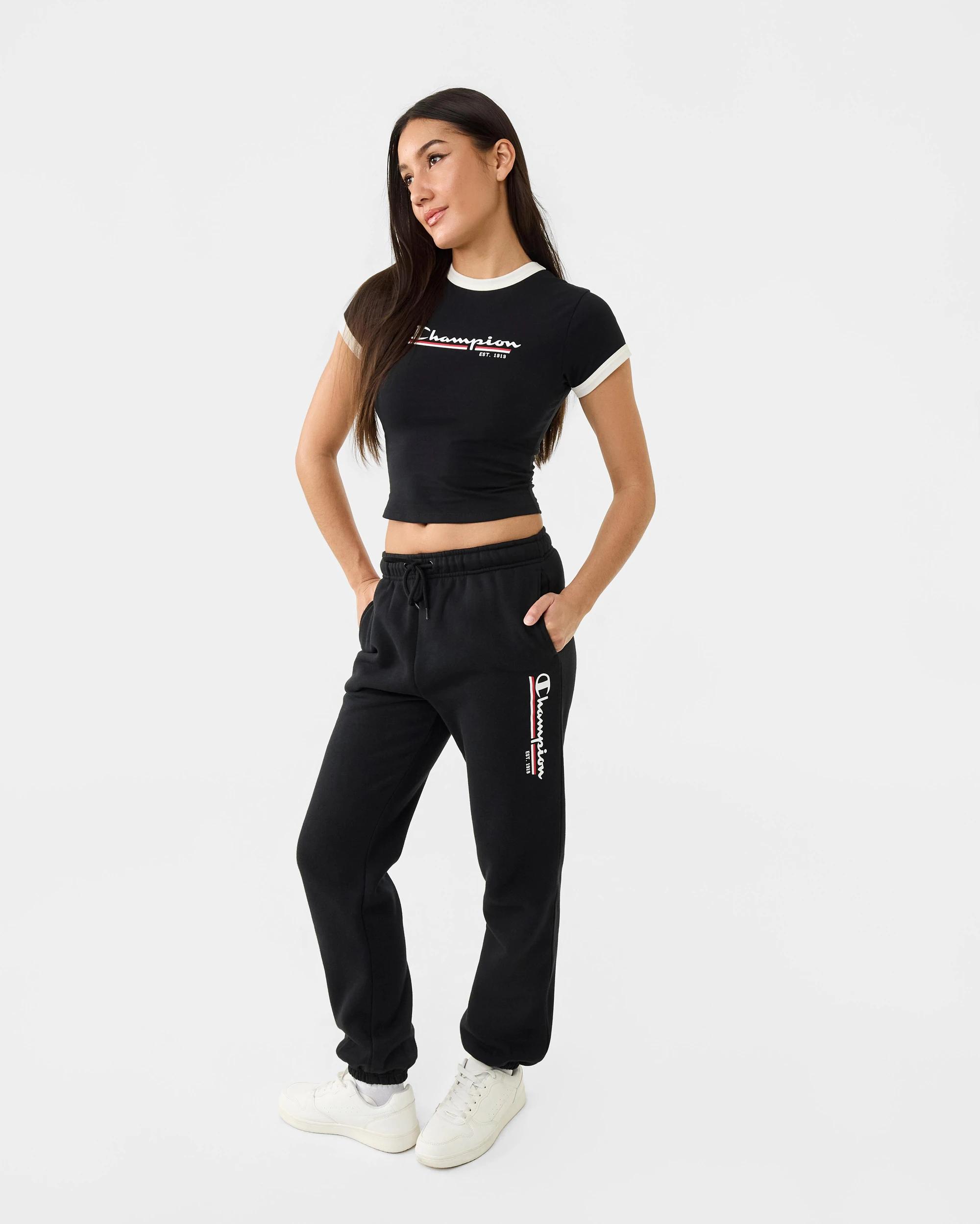 3 Champion Script Womens Ringer T-shirt Black, 3 of 7