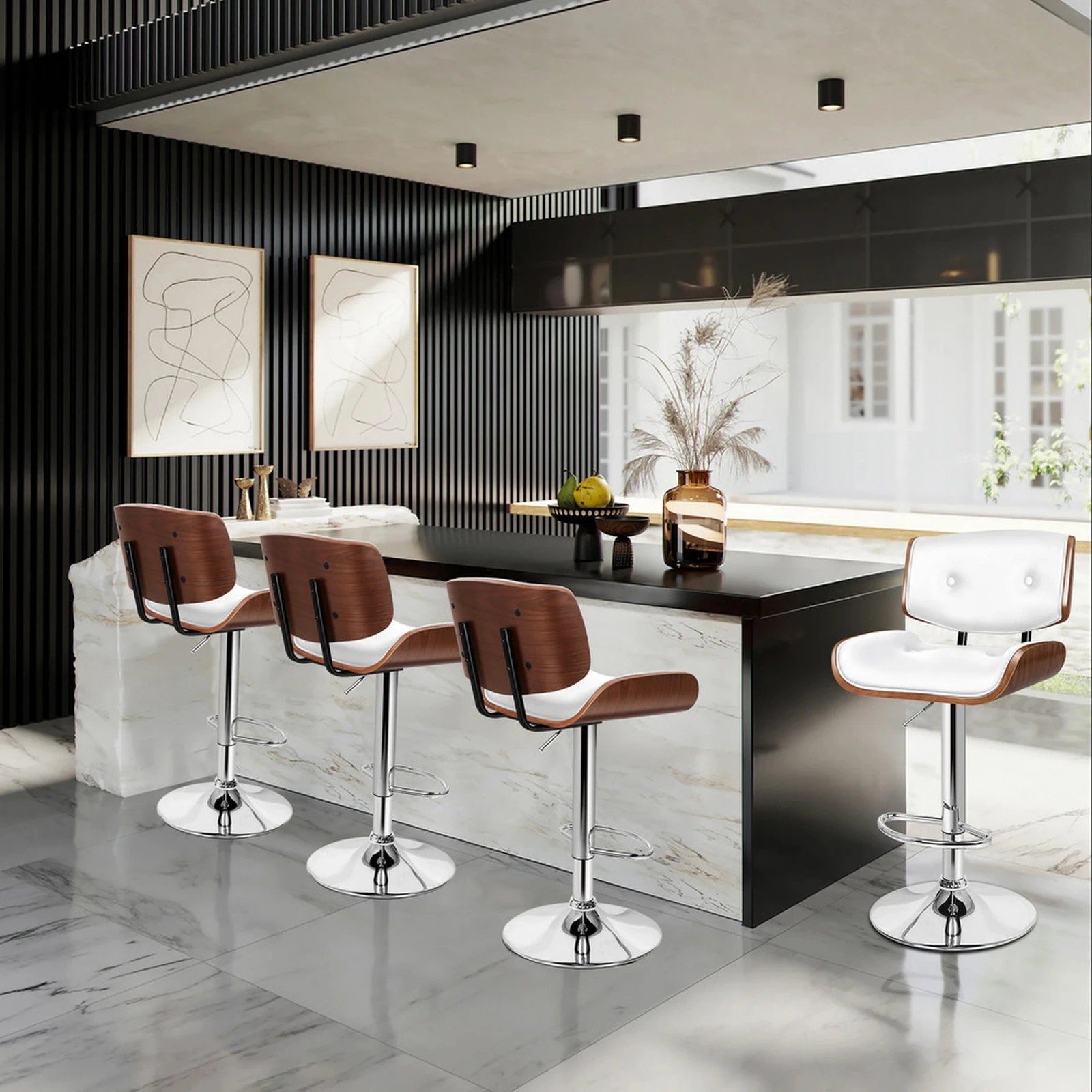 10 Alfordson 4x Bar Stool Kitchen Swivel Wooden  Chair Leather Odette - White, 10 of 10