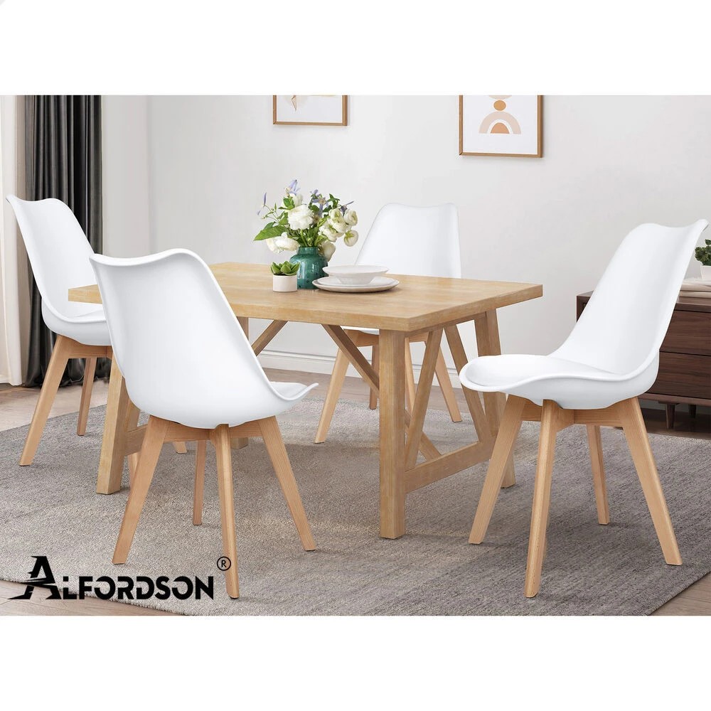 10 Alfordson 4x Dining Chairs Padding Retro PU Leather Kitchen Lounge Wooden - White, 10 of 10