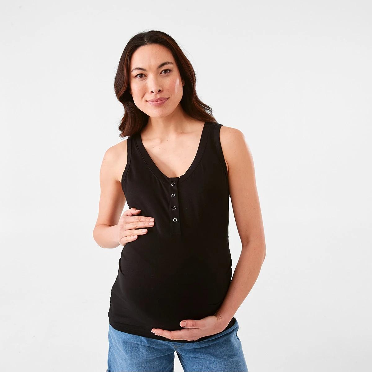 1 Maternity Sleeveless Scoop and Henley Neck Tank Black, 1 of 6