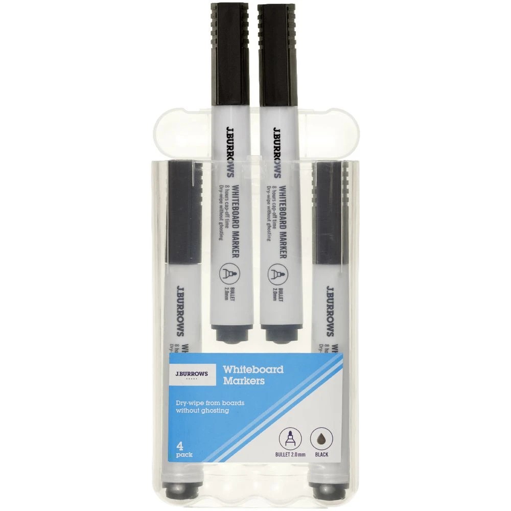 2 J.Burrows Whiteboard Markers Bullet Black 4 Pack, 2 of 3