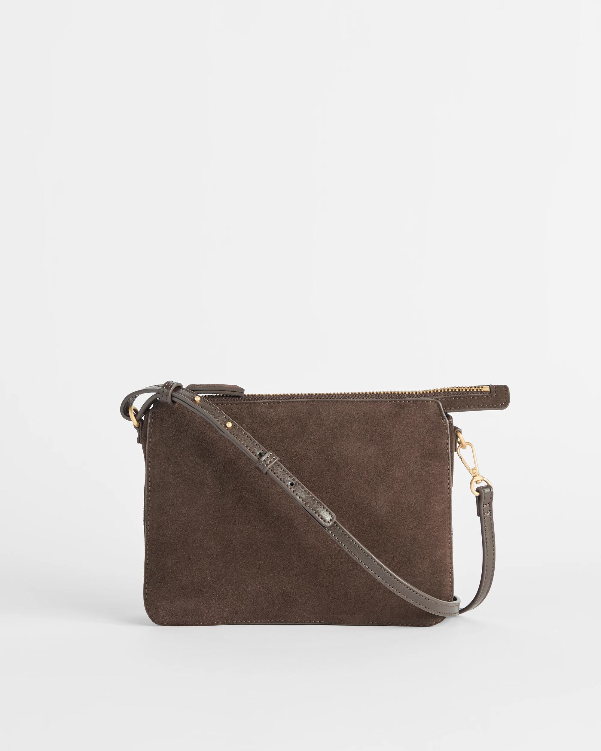 1 Target Premium Suede Leather Compartment Crossbody Bag CHOCOLATE, 1 of 2