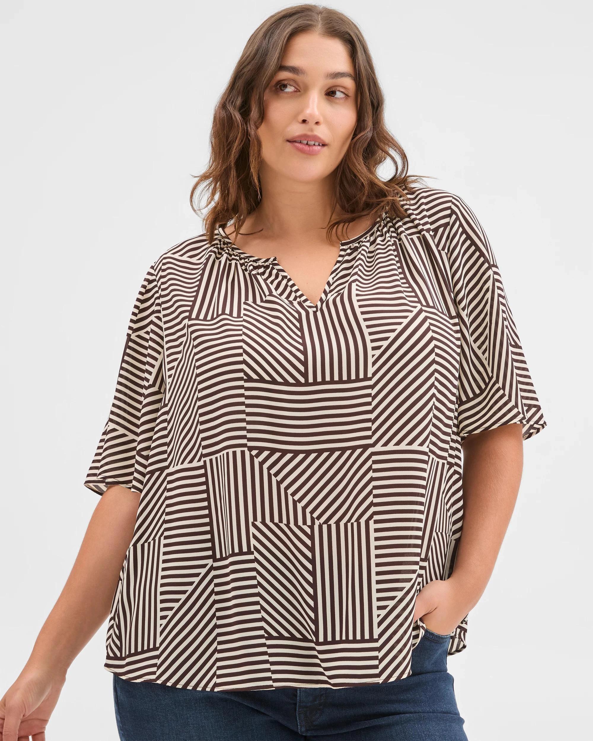 4 Target Curve Plus Size Ella Short Sleeve Blouse ESPRESSO, 4 of 5