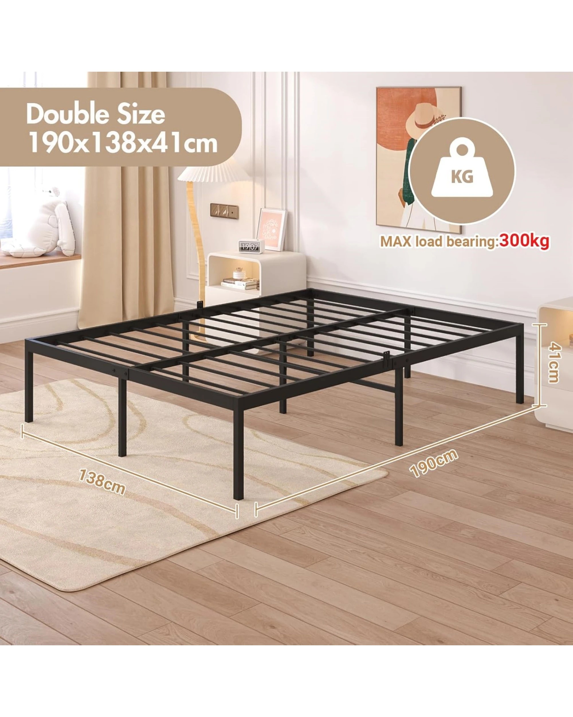 3 Advwin Double Metal Bed Frame Black, 3 of 8