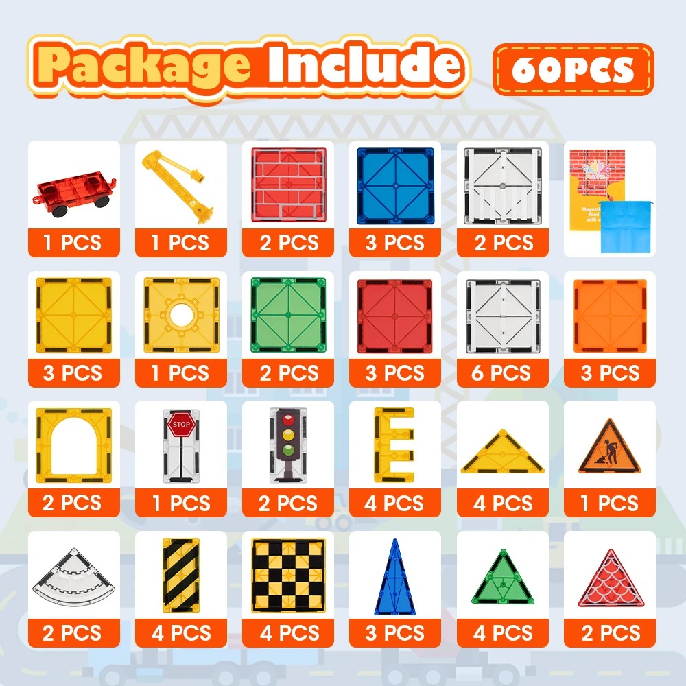 2 Playpals 60PCS Kids Magnetic Tiles Blocks Building Toys Magnet Kit Child Gift - Multi, 2 of 3