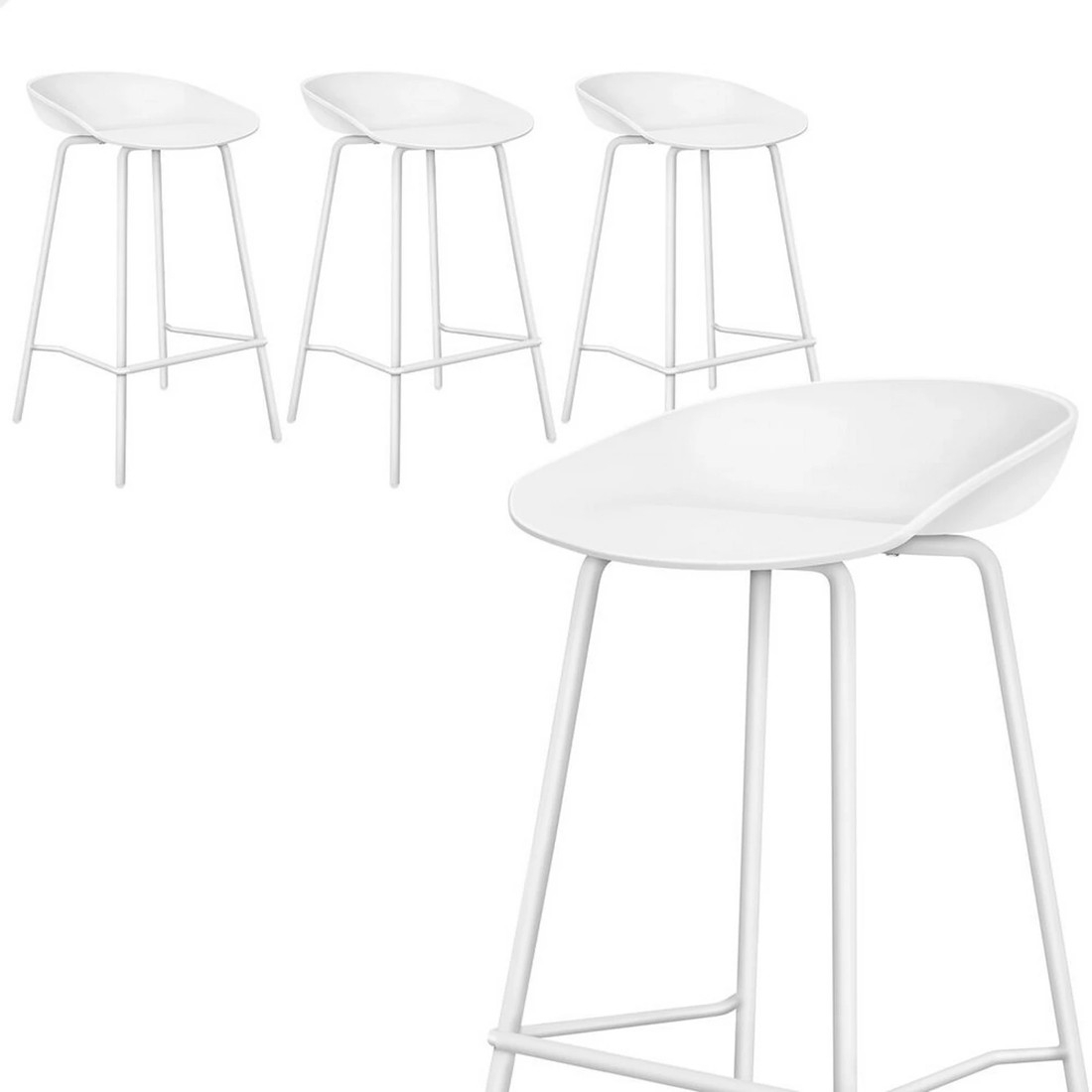 1 Alfordson 4x Kitchen Bar Stools Counter Chairs Metal Finn - White, 1 of 10