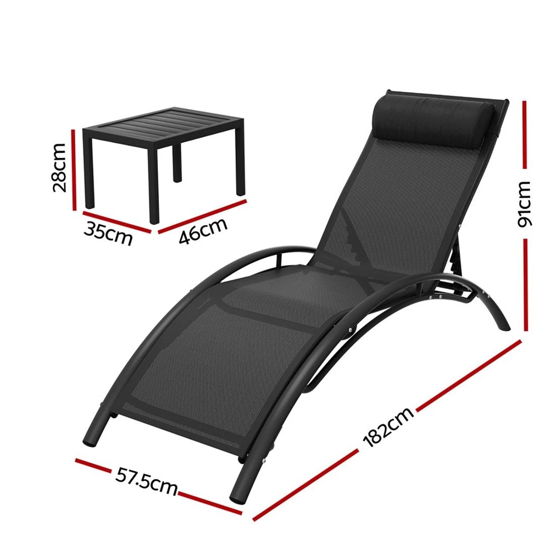 1 Gardeon 3PC Sun Lounge Outdoor Lounger - Black, 1 of 5