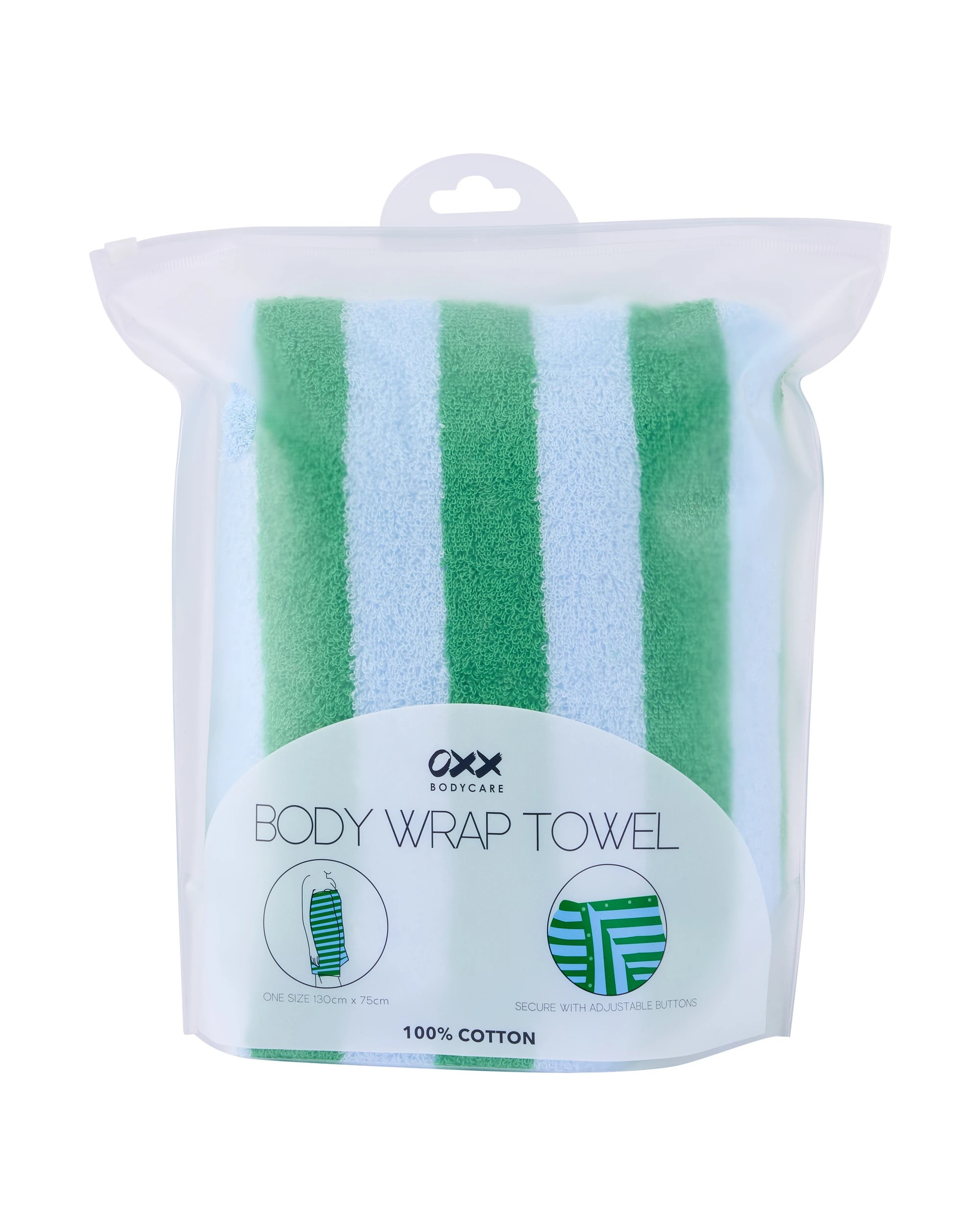 1 OXX Bodycare Cotton Body Wrap Towel - Blue and Green, 1 of 5