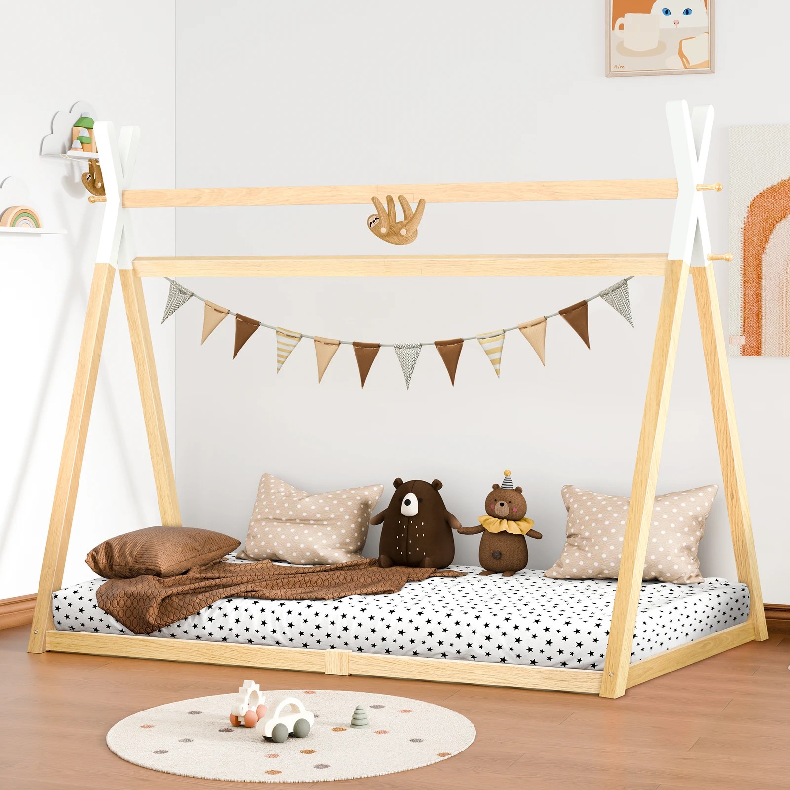 4 Alfordson Bed Frame Wooden Single Timber Teepee House Base Platform Thomas - Natural, 4 of 10