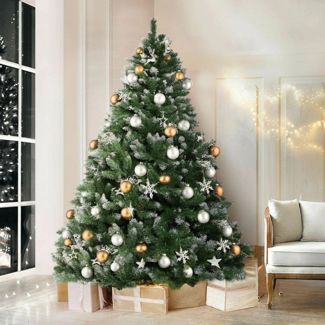 1 Jingle Jollys Christmas Tree 1.8m Snowy Xmas Tree Decoration 650 Tips Lush Foliage Sturdy Stand Easy Assembly - Green, 1 of 8
